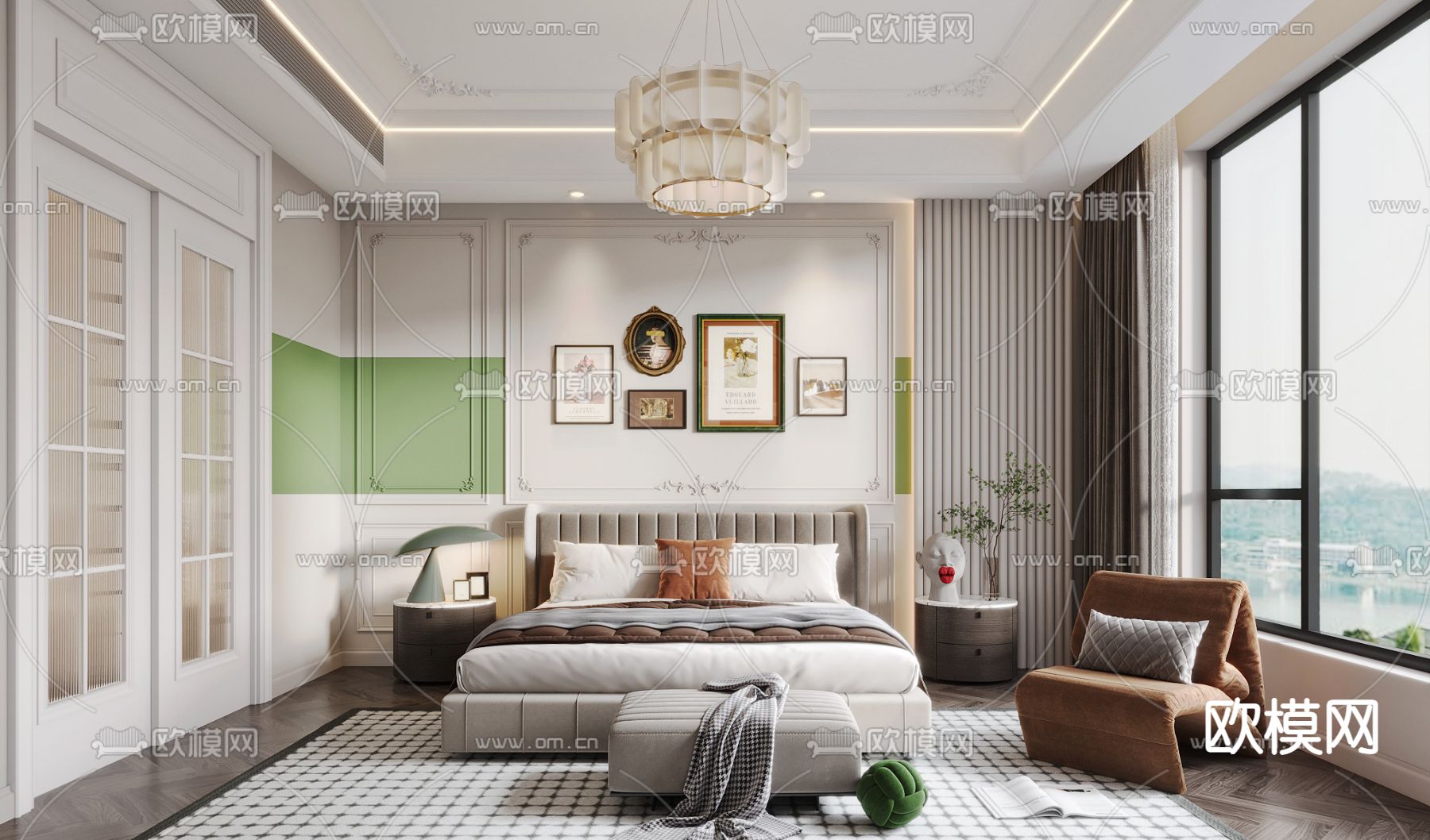 简美卧室 主人房3d模型下载