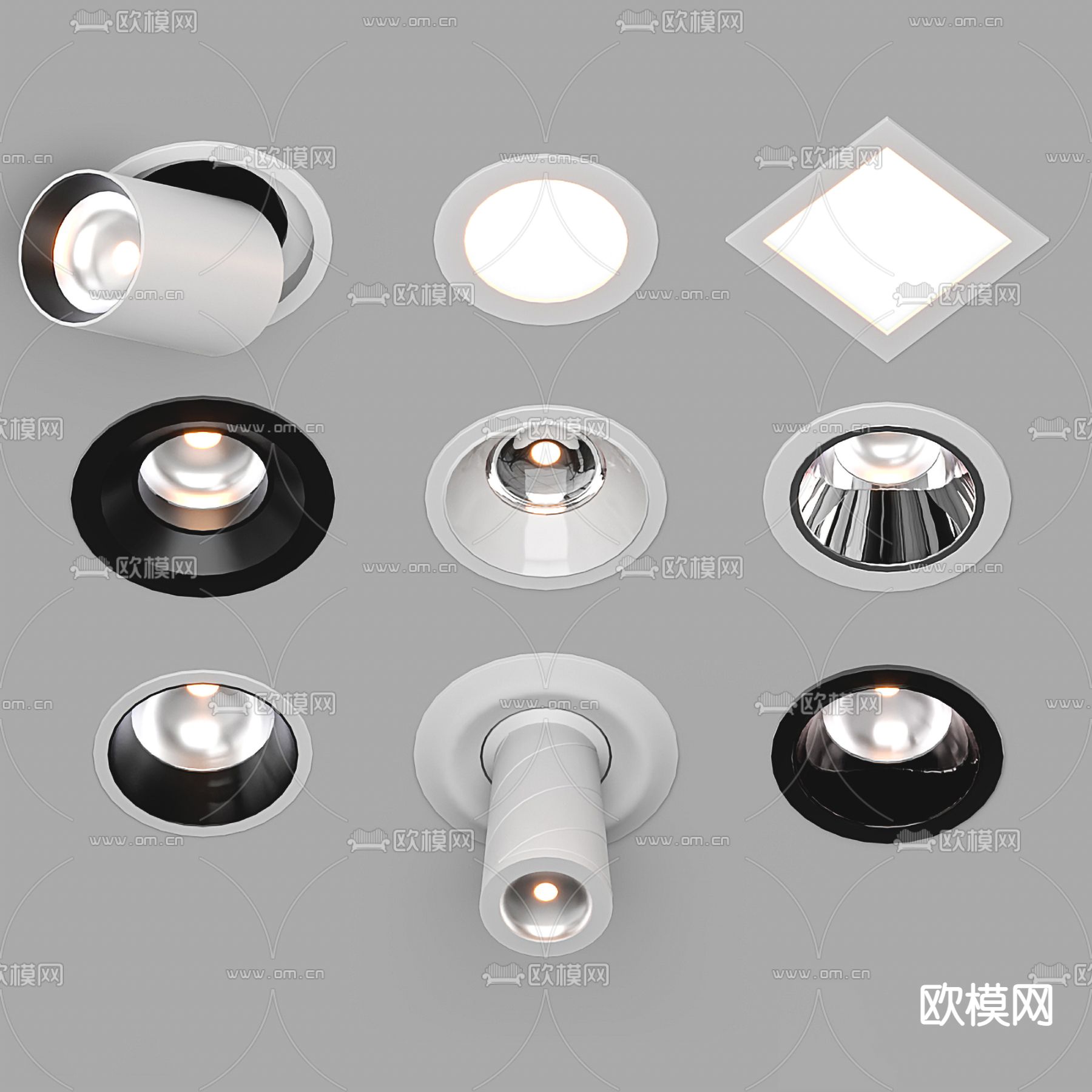 筒灯 射灯 轨道灯3d模型下载_ID12227500_3dmax免费模型-欧模网