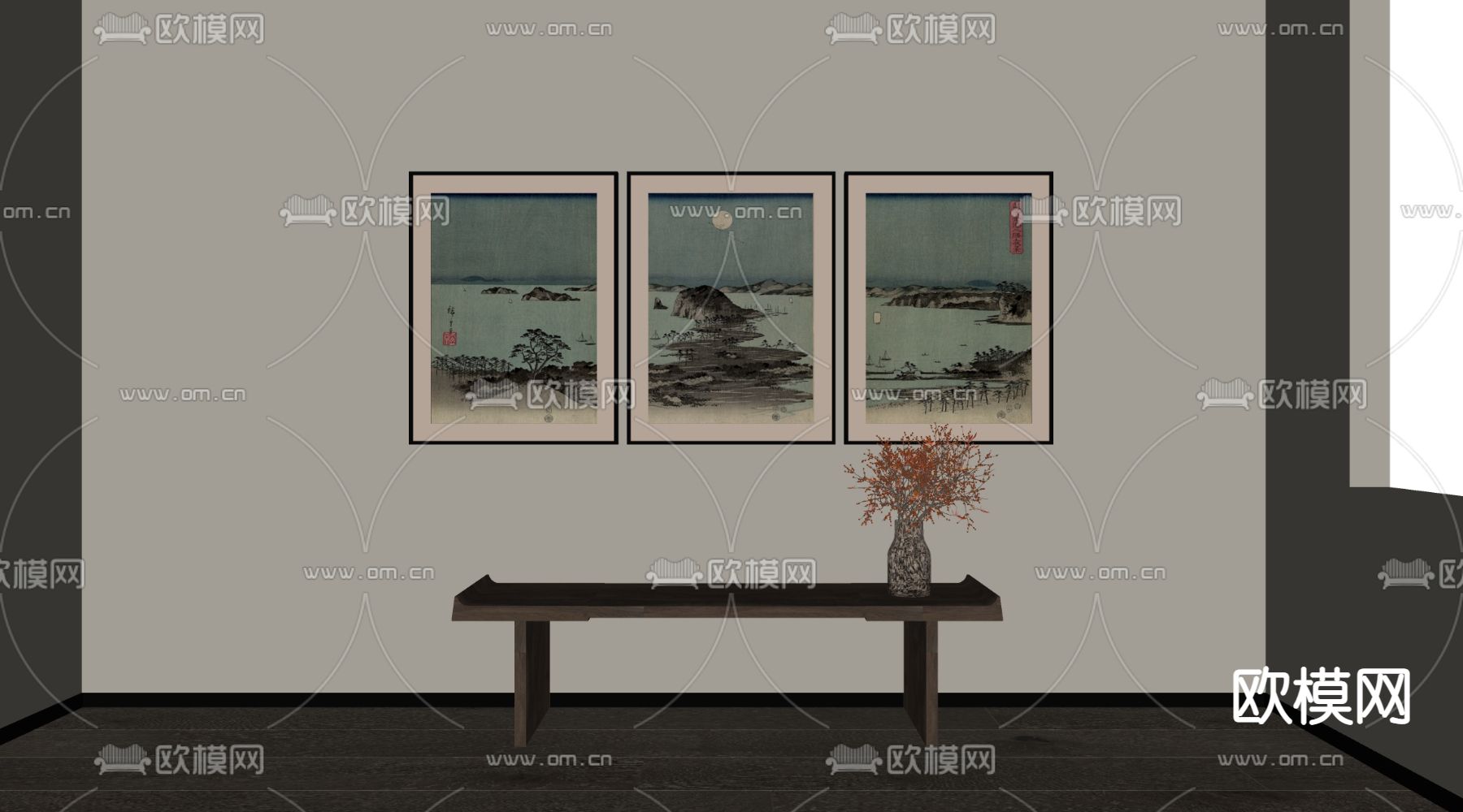 日式装饰画 挂画su模型下载（渲染图2）