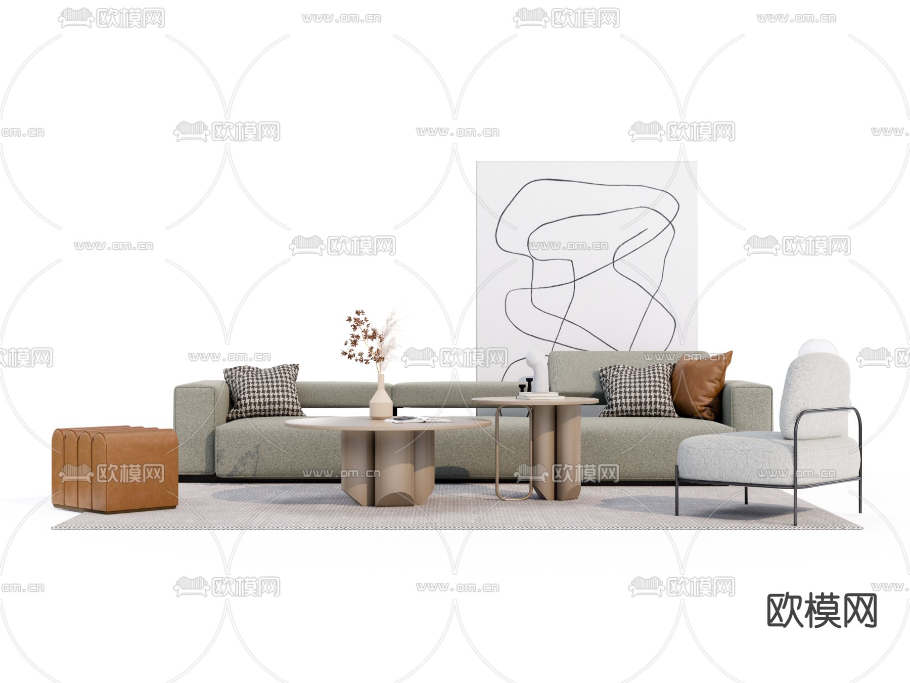 北欧转角组合沙发su模型下载（渲染图3）