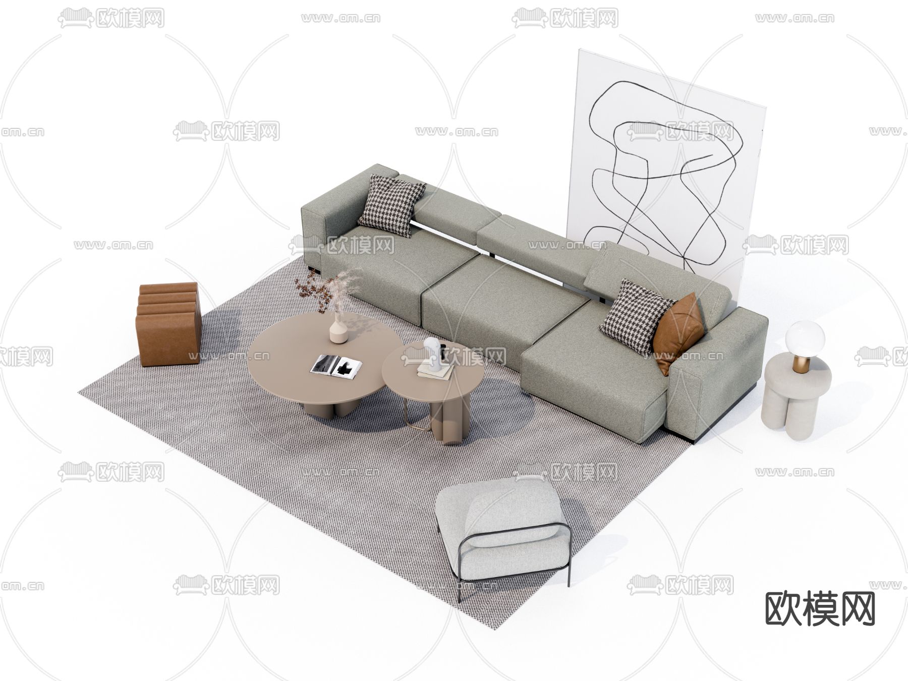 北欧转角组合沙发su模型下载（渲染图1）