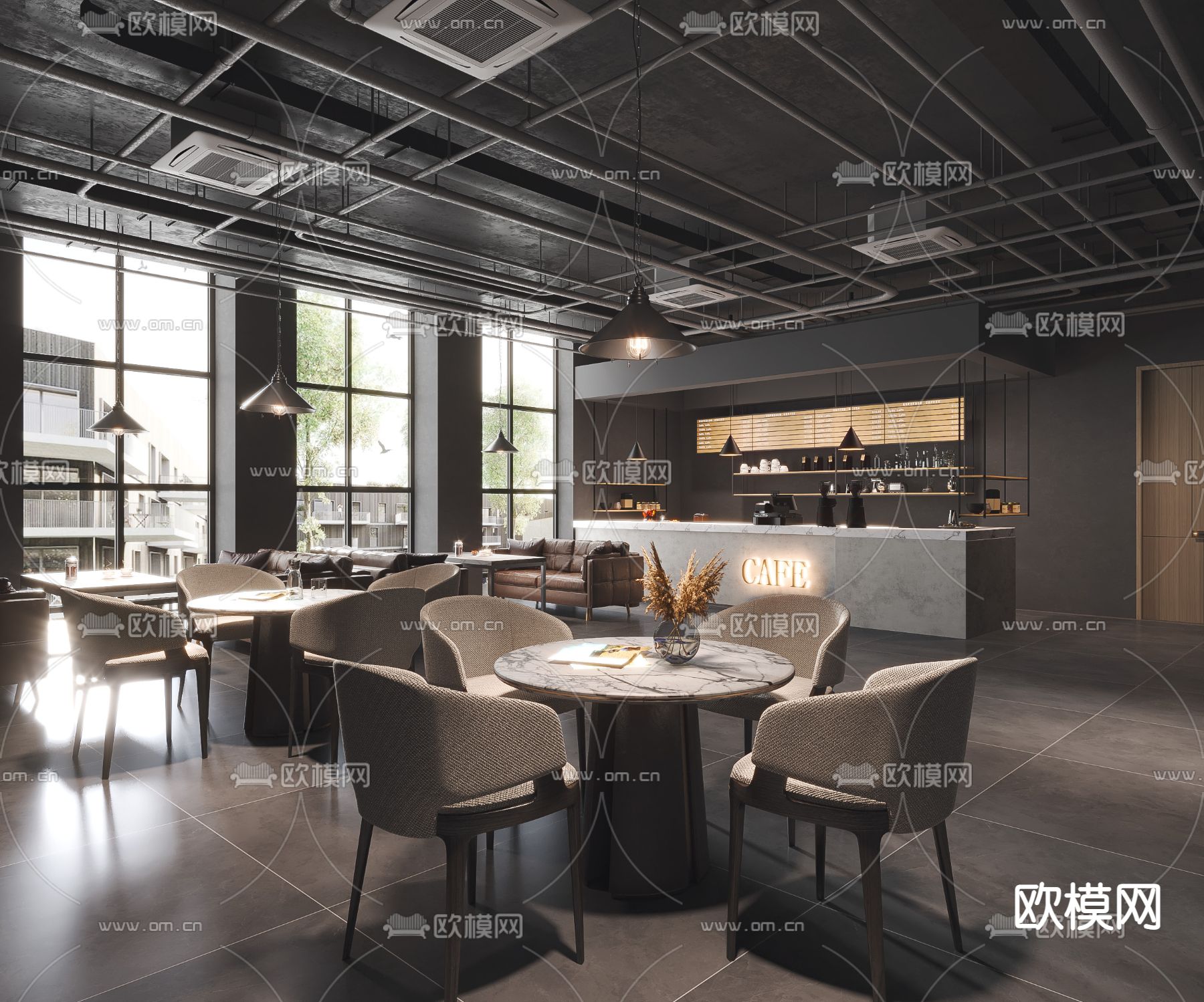 工业风咖啡馆 甜品店3d模型
