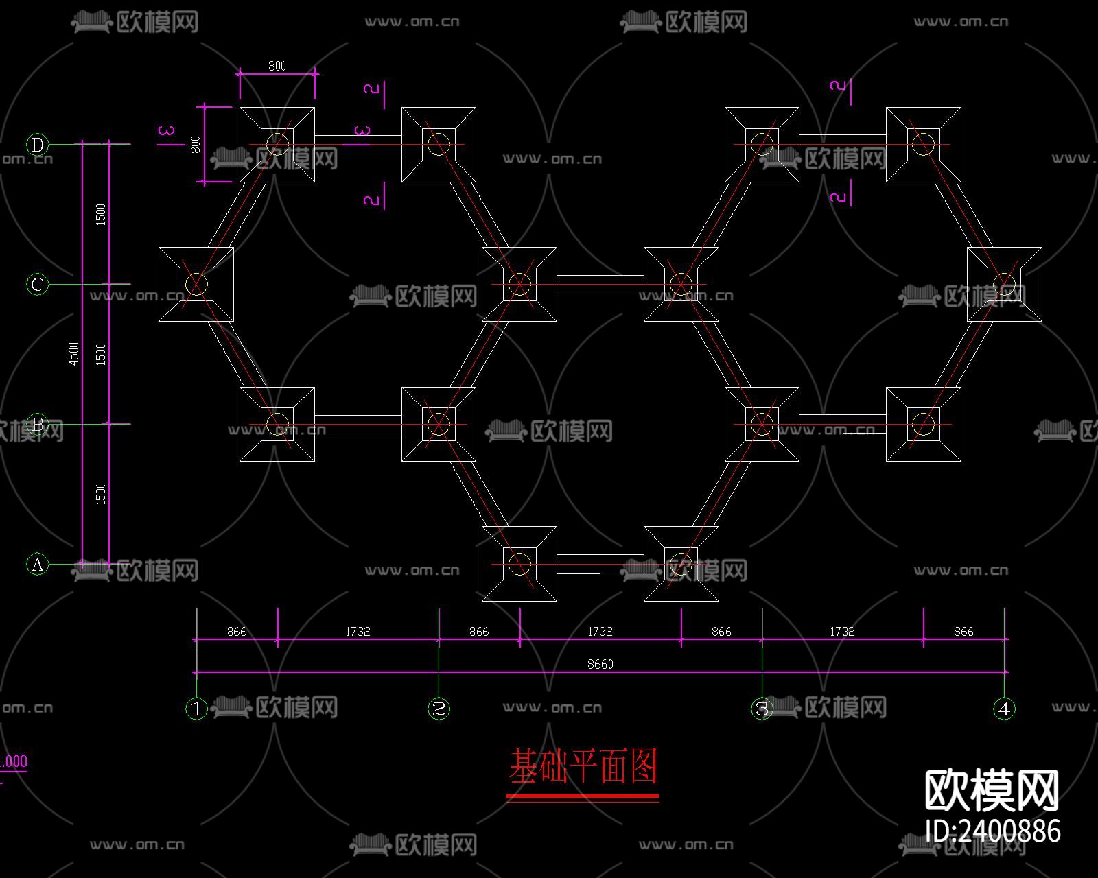 新中式组合多边形木结构花架设计cad施工图下载（渲染图2）