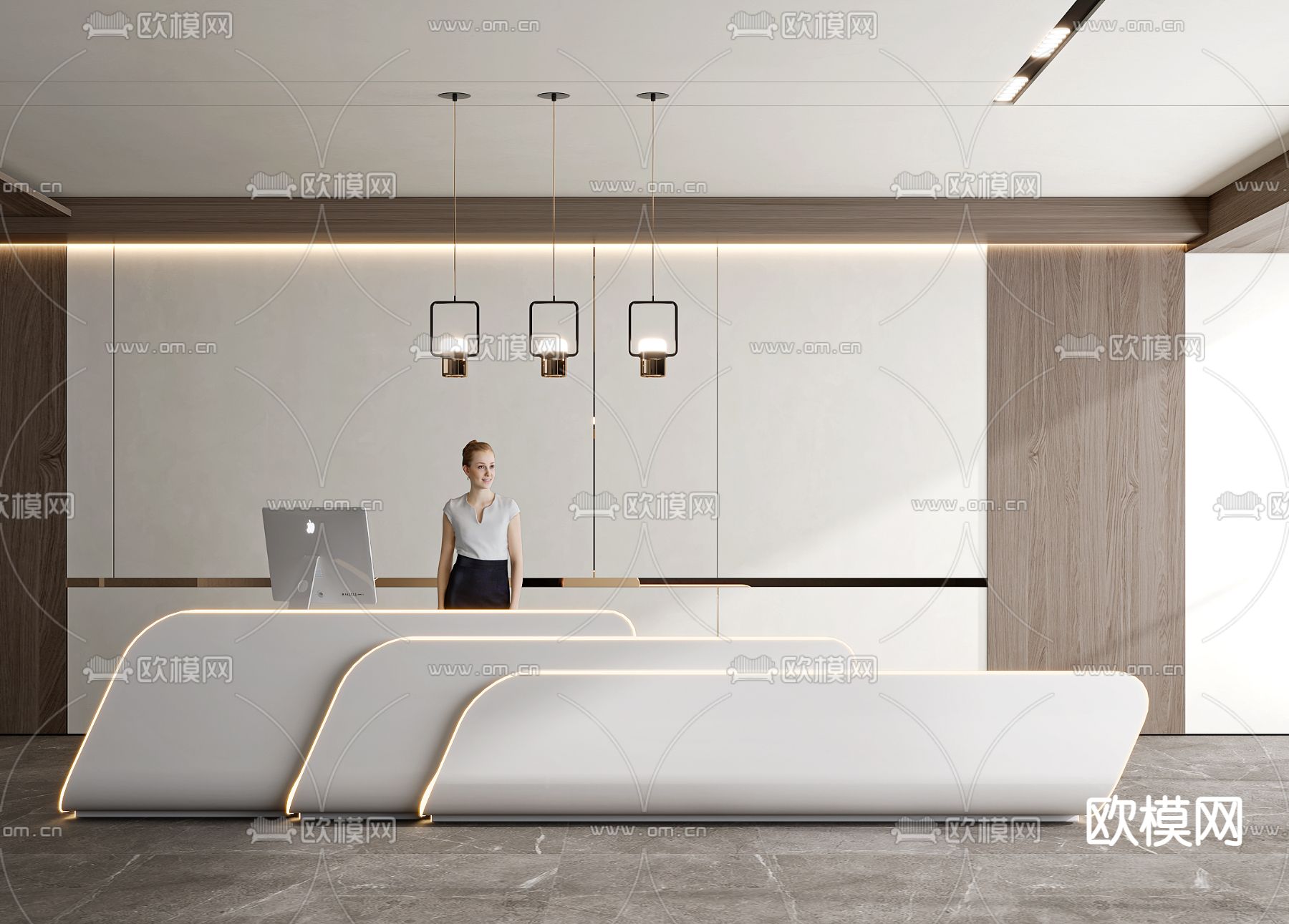 现代前台 接待台3d模型下载