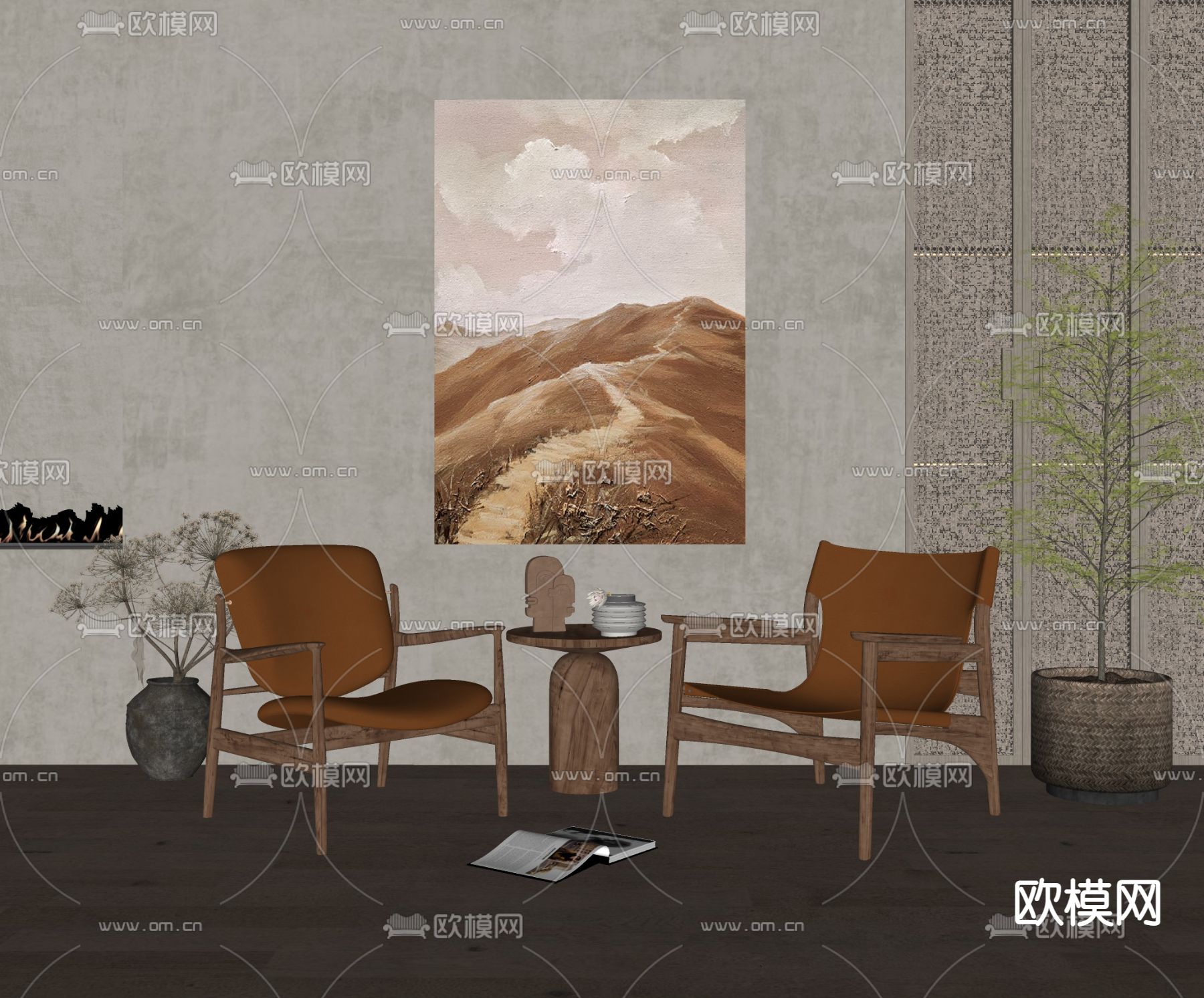 侘寂风休闲椅子su模型下载（渲染图2）