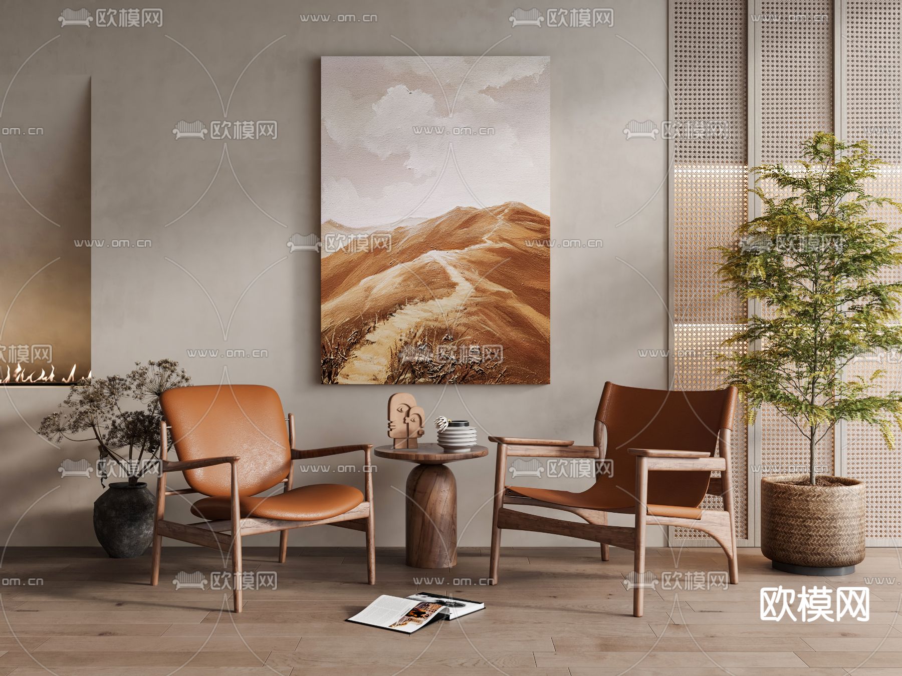 侘寂风休闲椅子su模型下载（渲染图1）