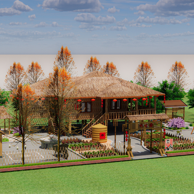  农家乐小院 建筑鸟瞰su模型 