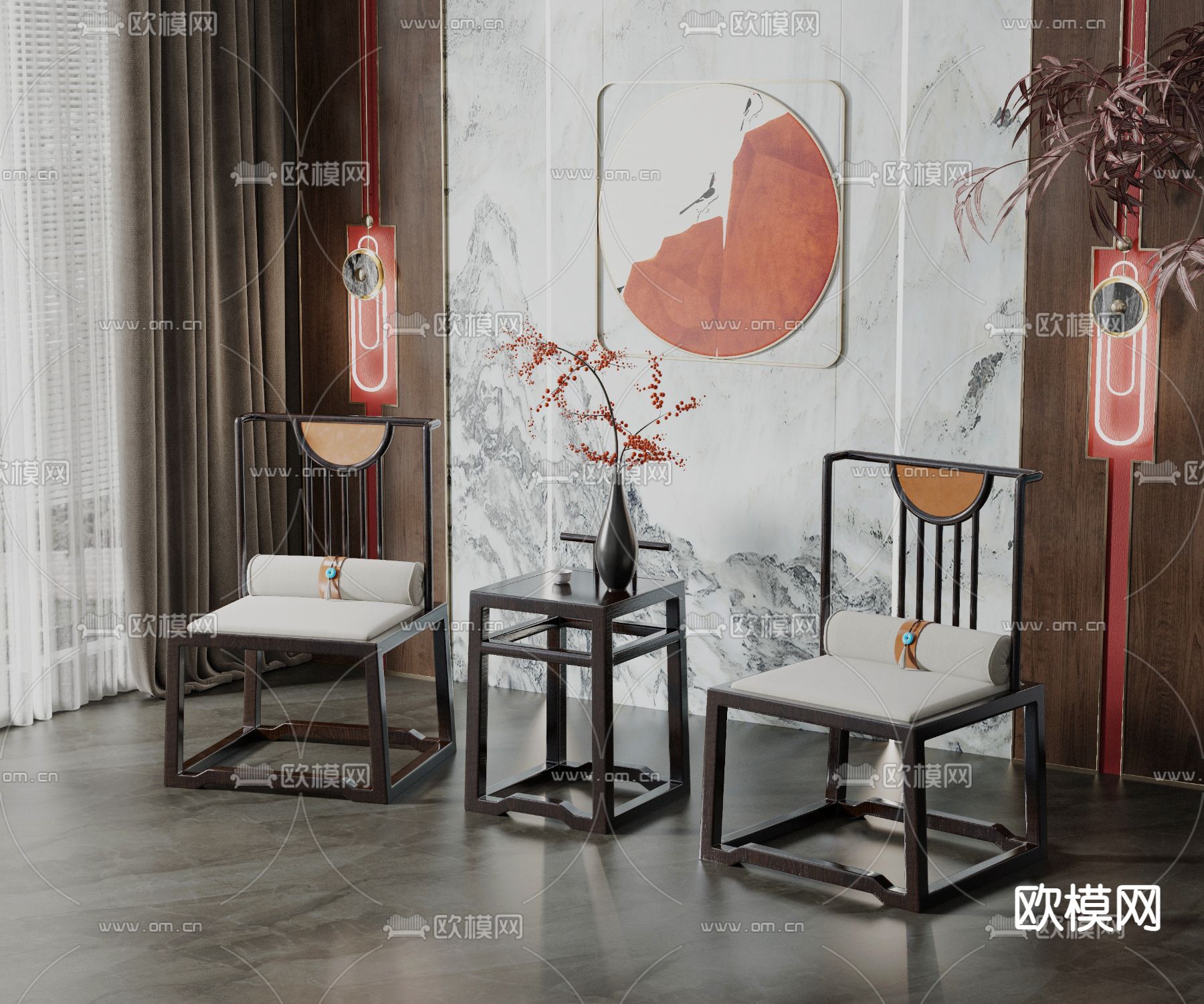 新中式休闲桌椅3d模型下载