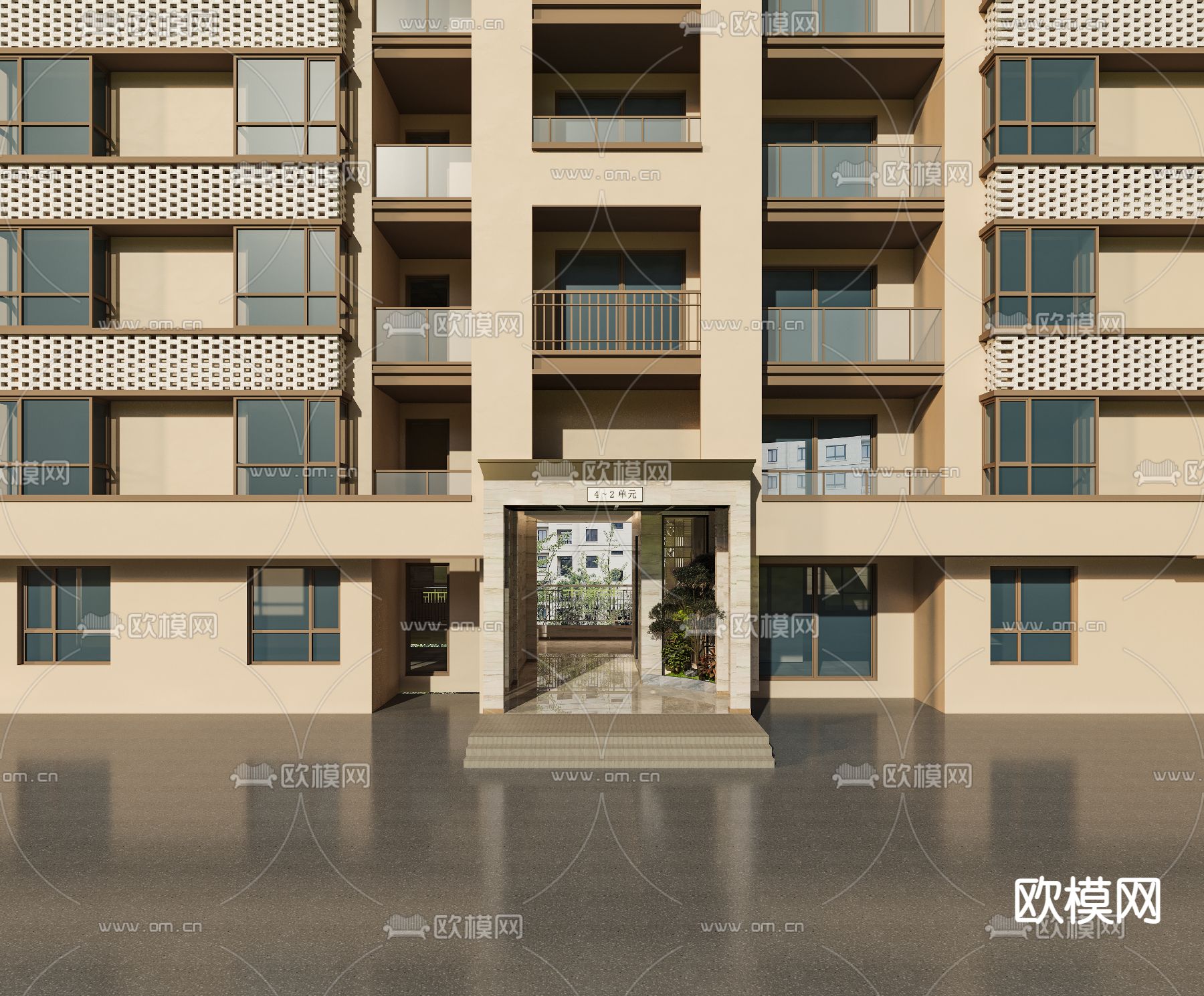 现代住宅楼门头免费3d模型下载