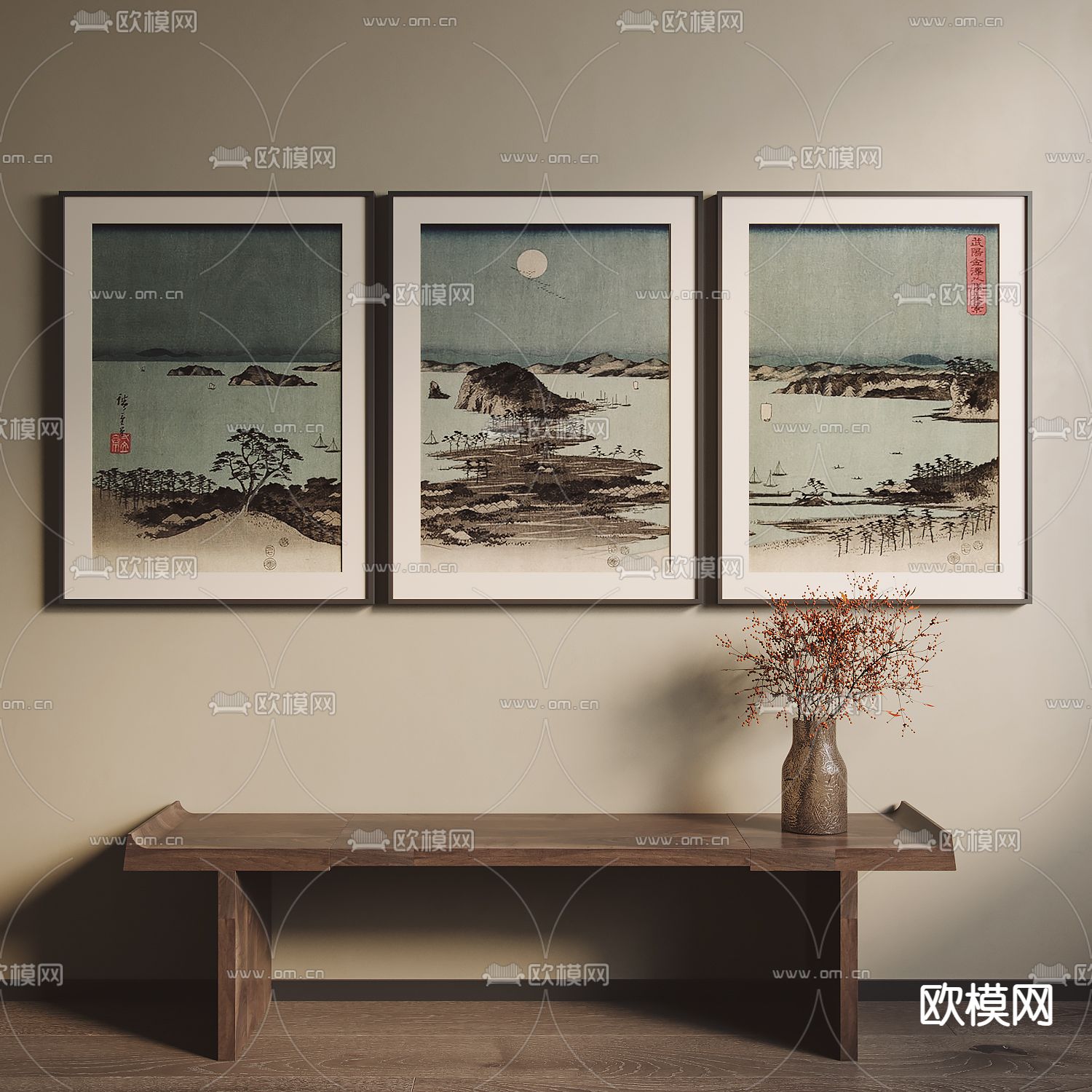 日式装饰画 挂画su模型下载（渲染图1）