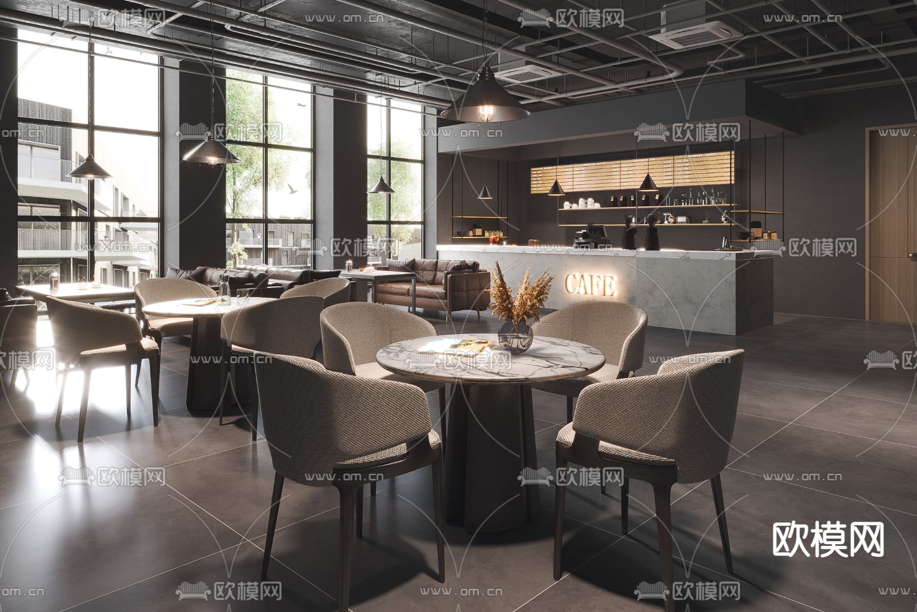 工业风咖啡馆 甜品店3d模型