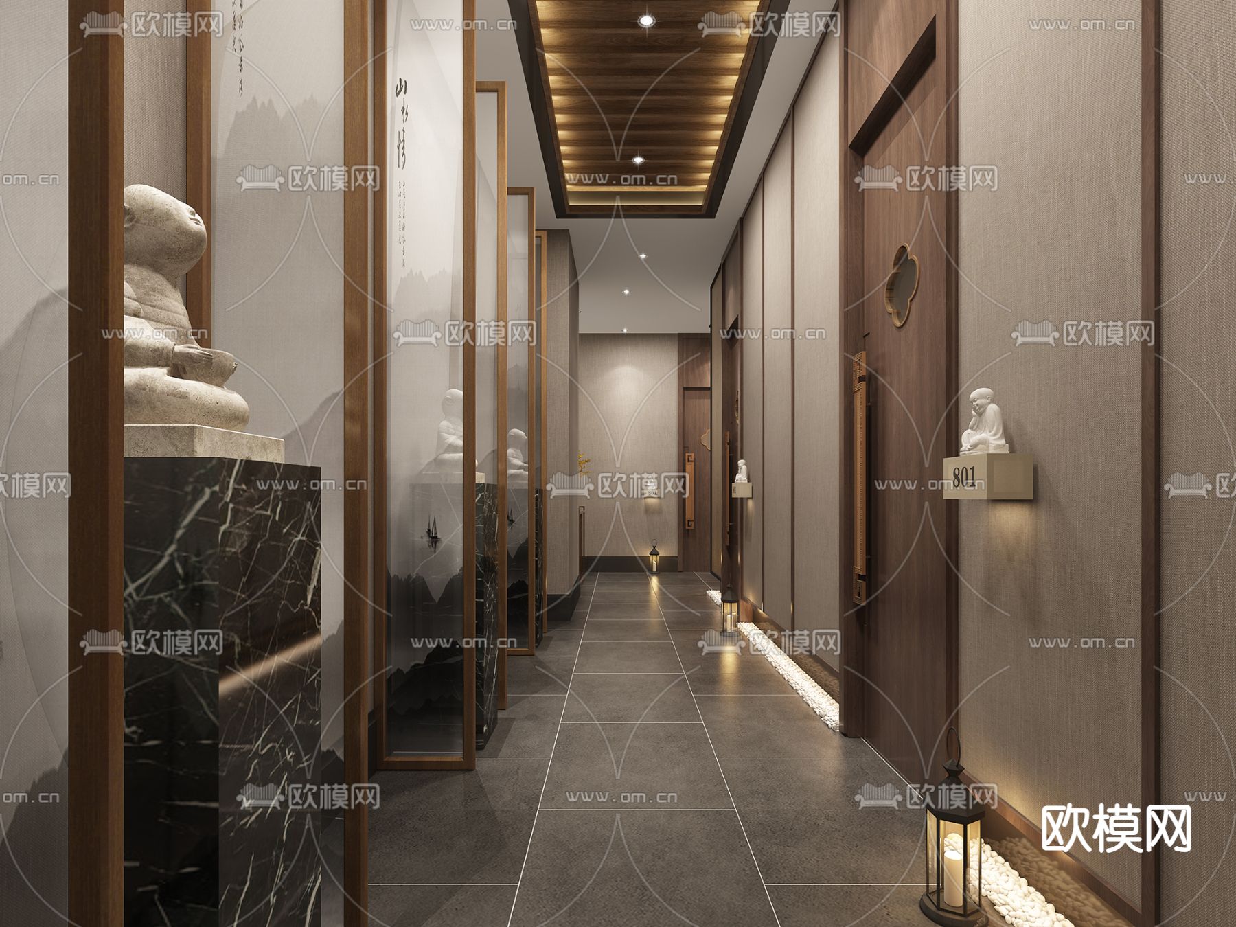 新中式SPA美容店过道3d模型下载（渲染图2）