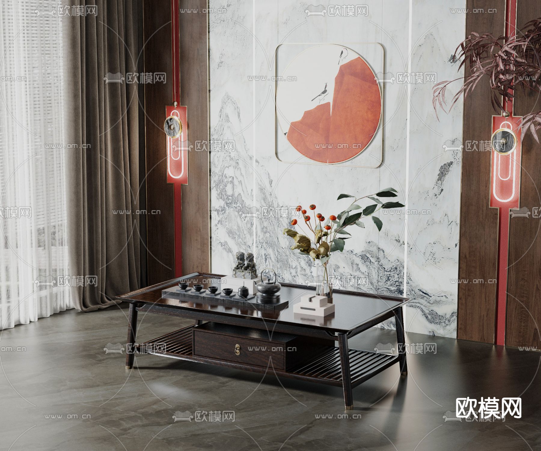 新中式茶几3d模型下载