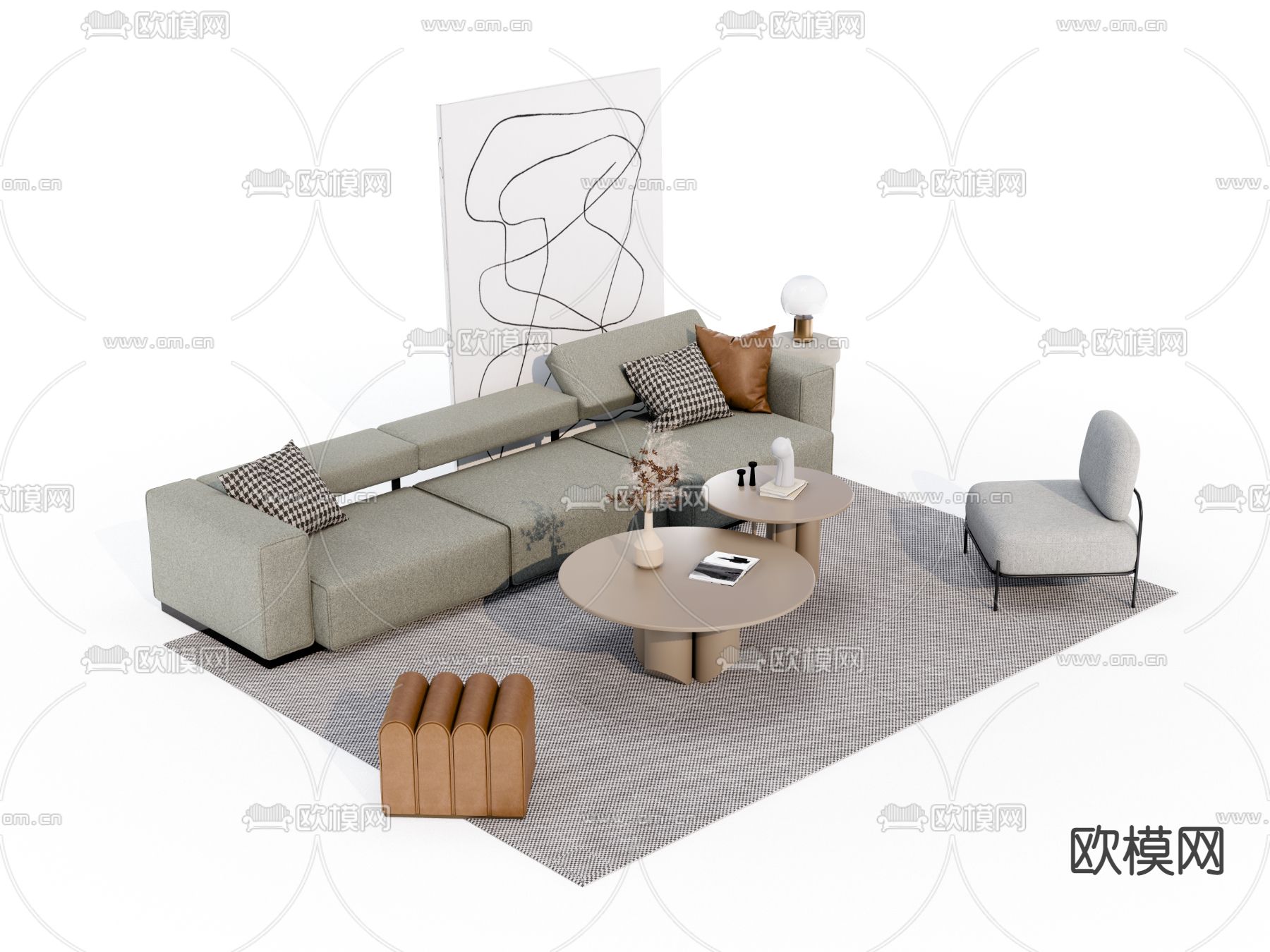 北欧转角组合沙发su模型下载（渲染图2）