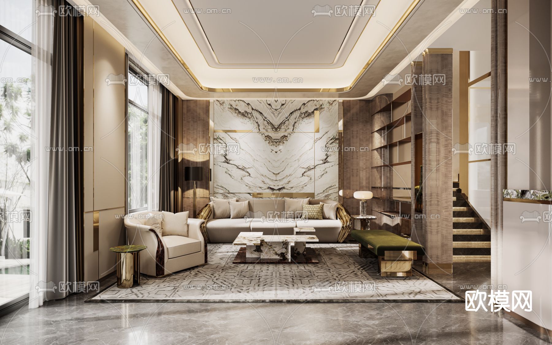 新古典客厅3d模型下载