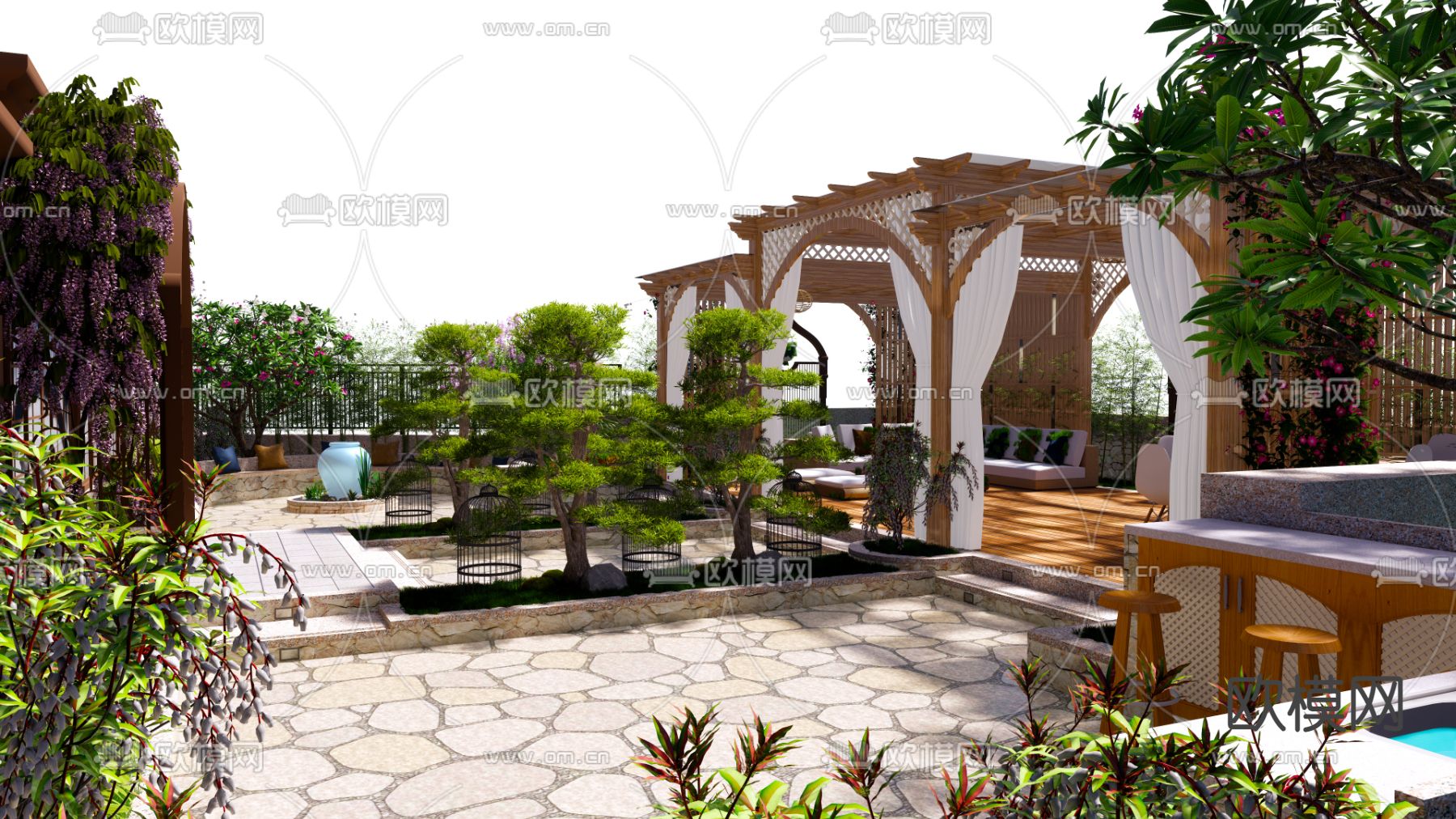 现代楼顶花园su模型