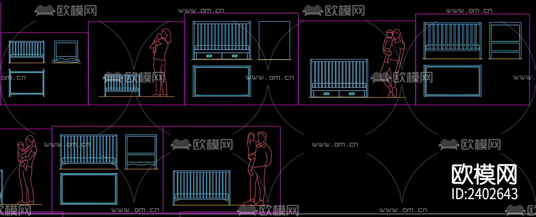 婴儿床设计cad施工图下载（渲染图5）