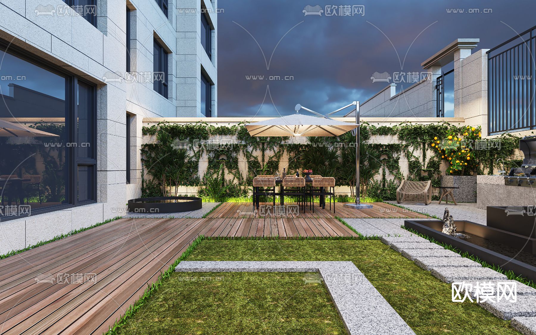 现代庭院花园 阳台3d模型下载（渲染图5）