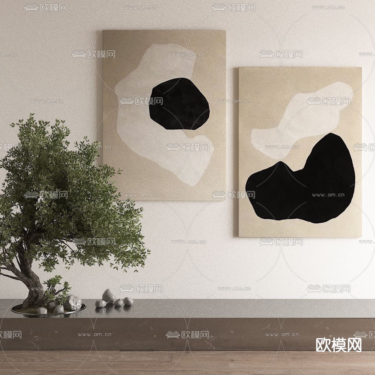 侘寂抽象装饰画 挂画3d模型下载