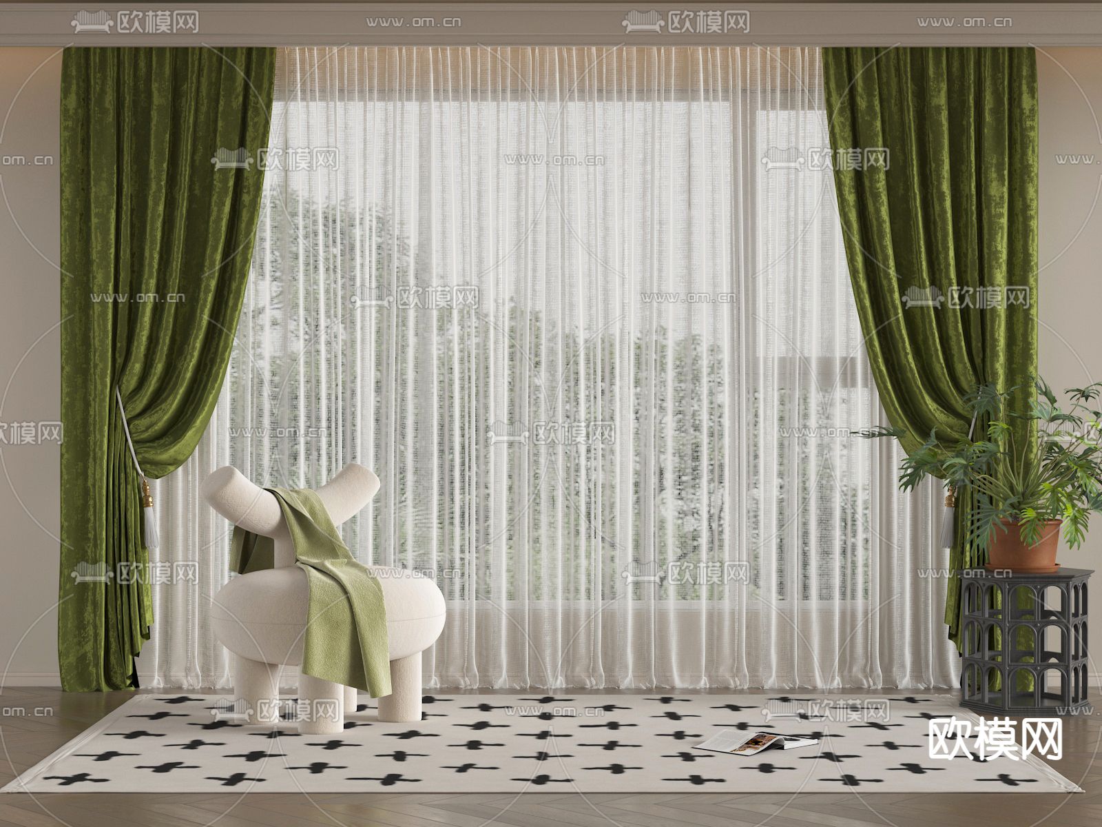 法式窗帘 窗纱su模型下载