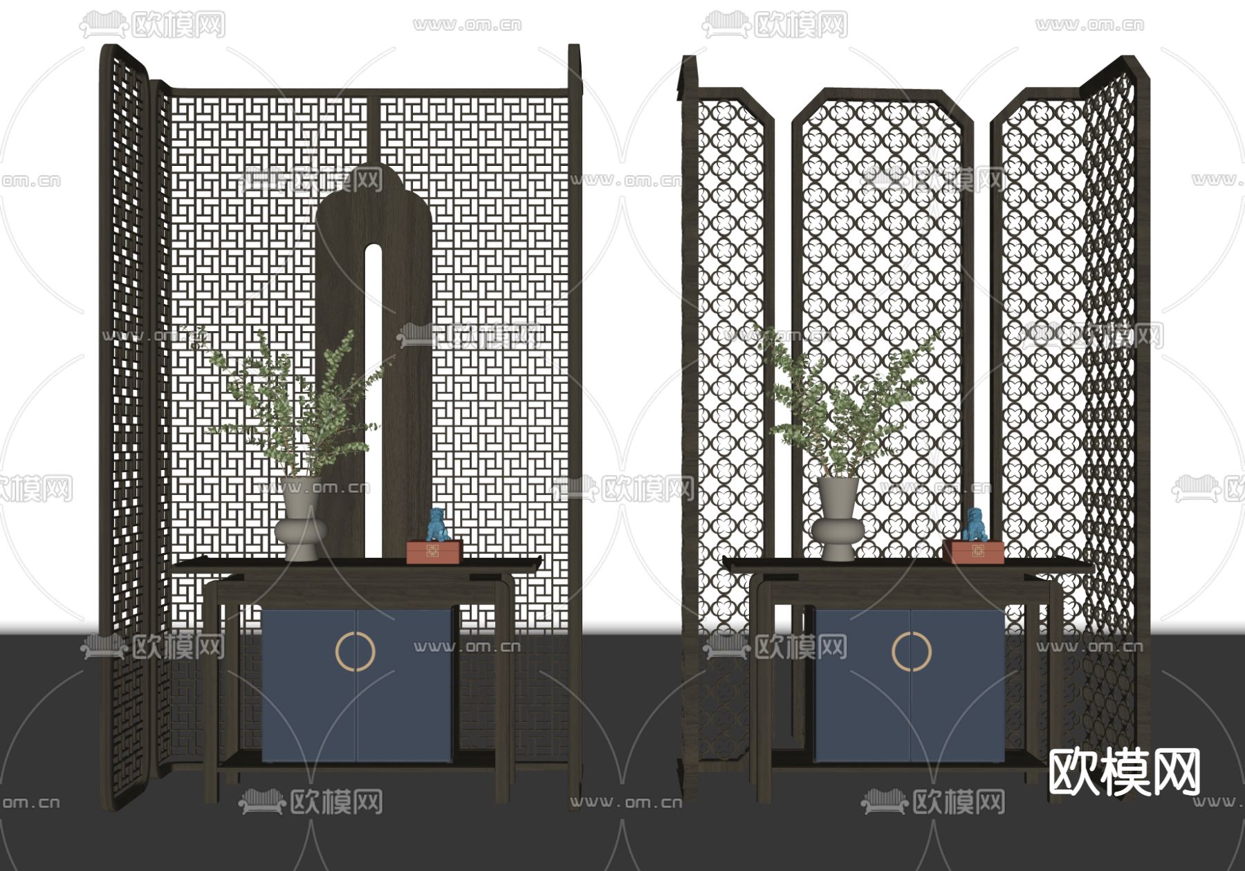 新中式屏风 隔断su模型下载（渲染图2）