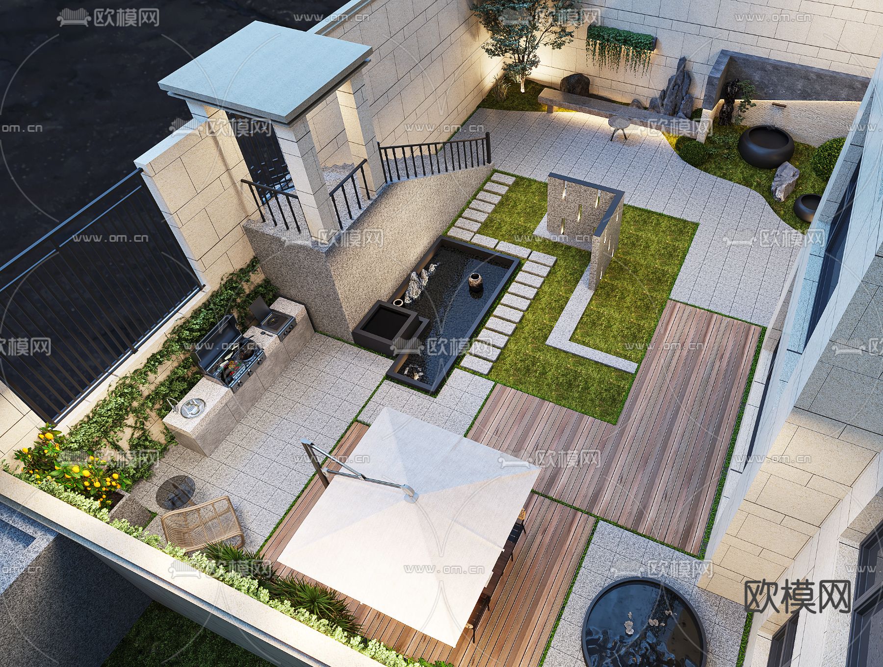 现代庭院花园 阳台3d模型下载（渲染图6）