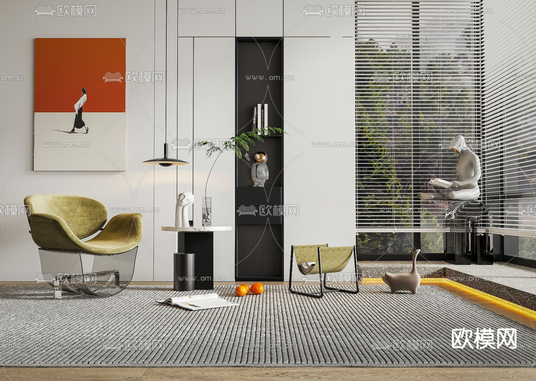 轻奢休闲椅3d模型下载（渲染图1）