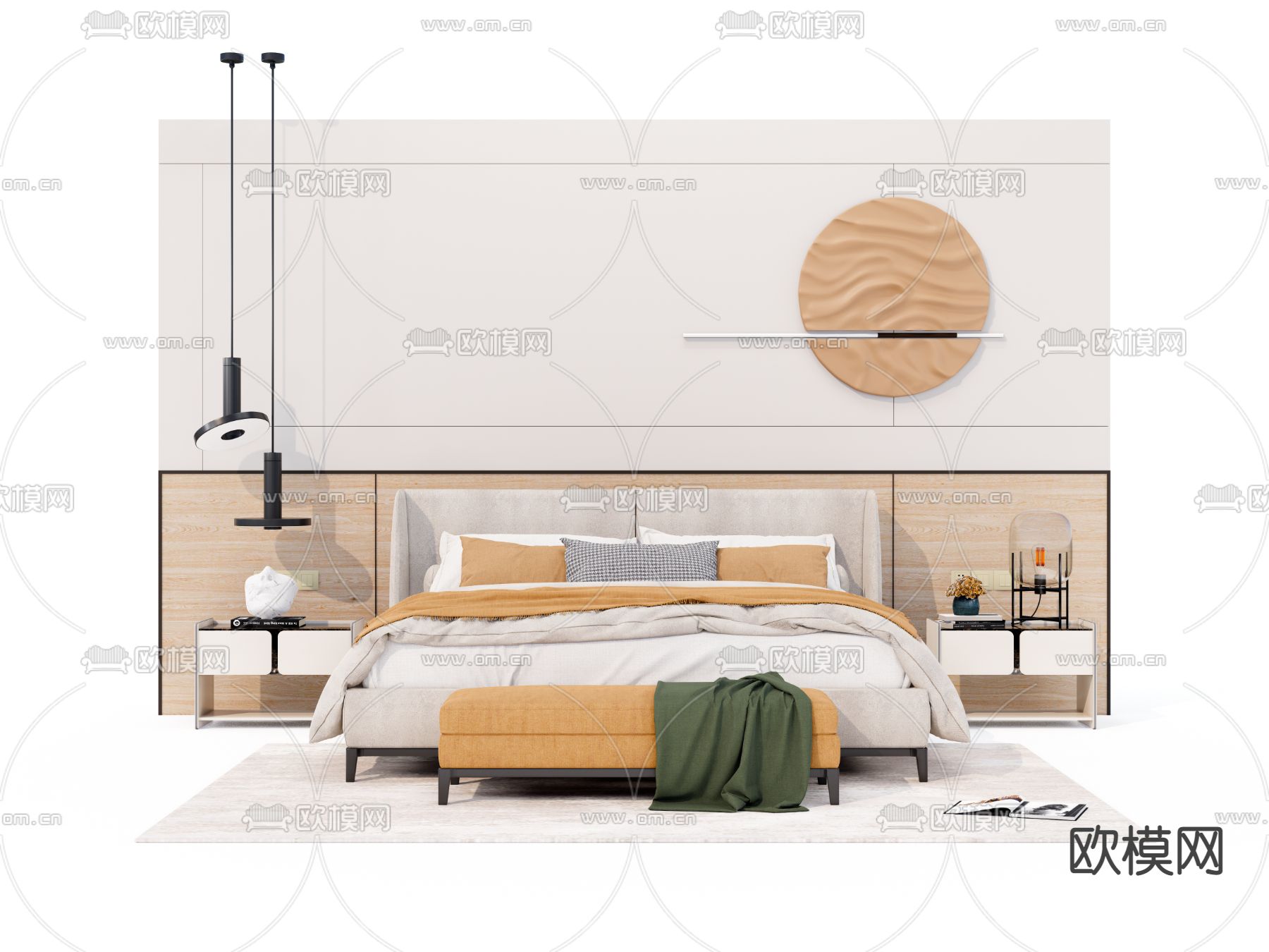 北欧双人床su模型下载（渲染图2）