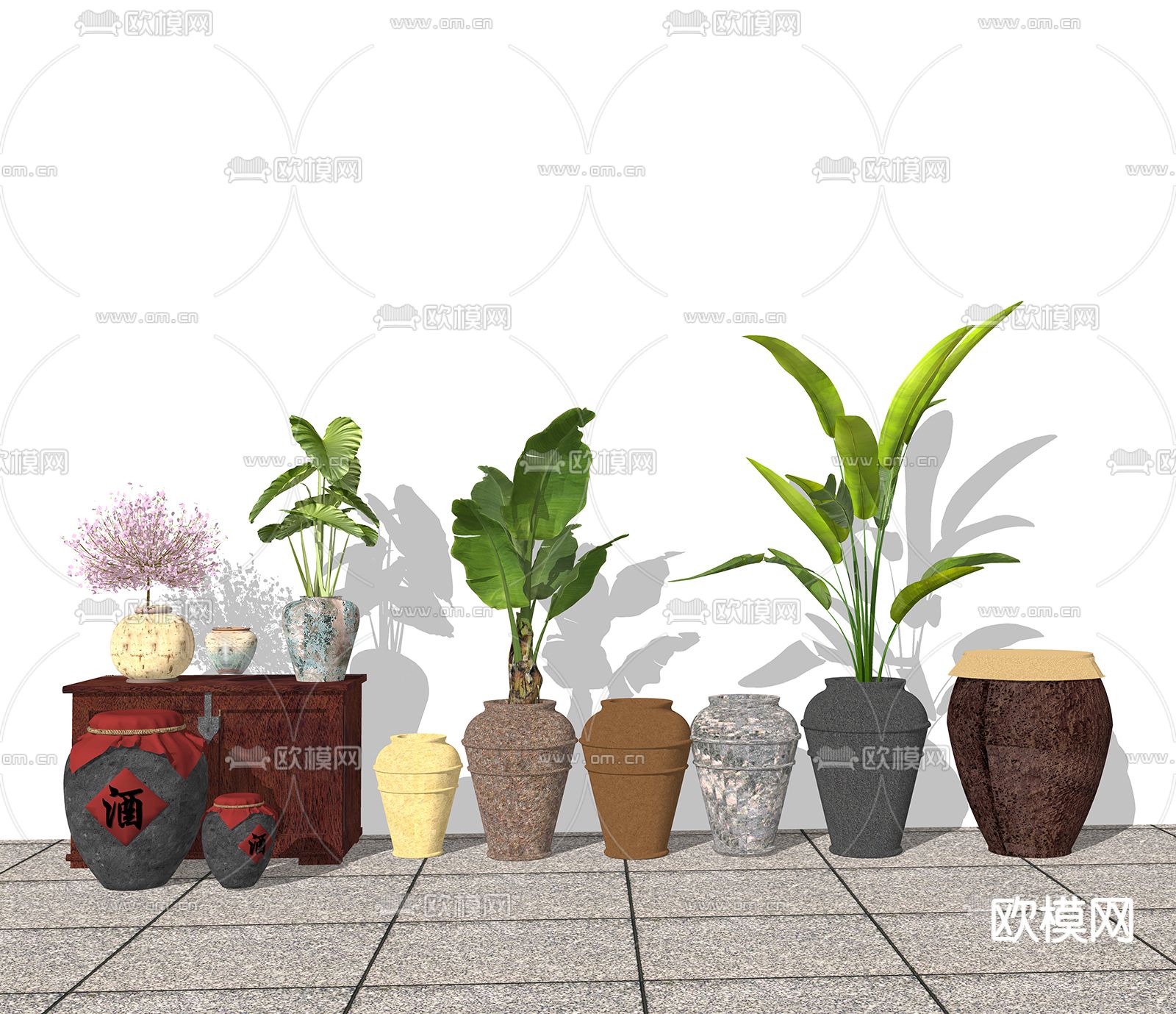 陶罐盆栽 盆景su模型下载（渲染图1）