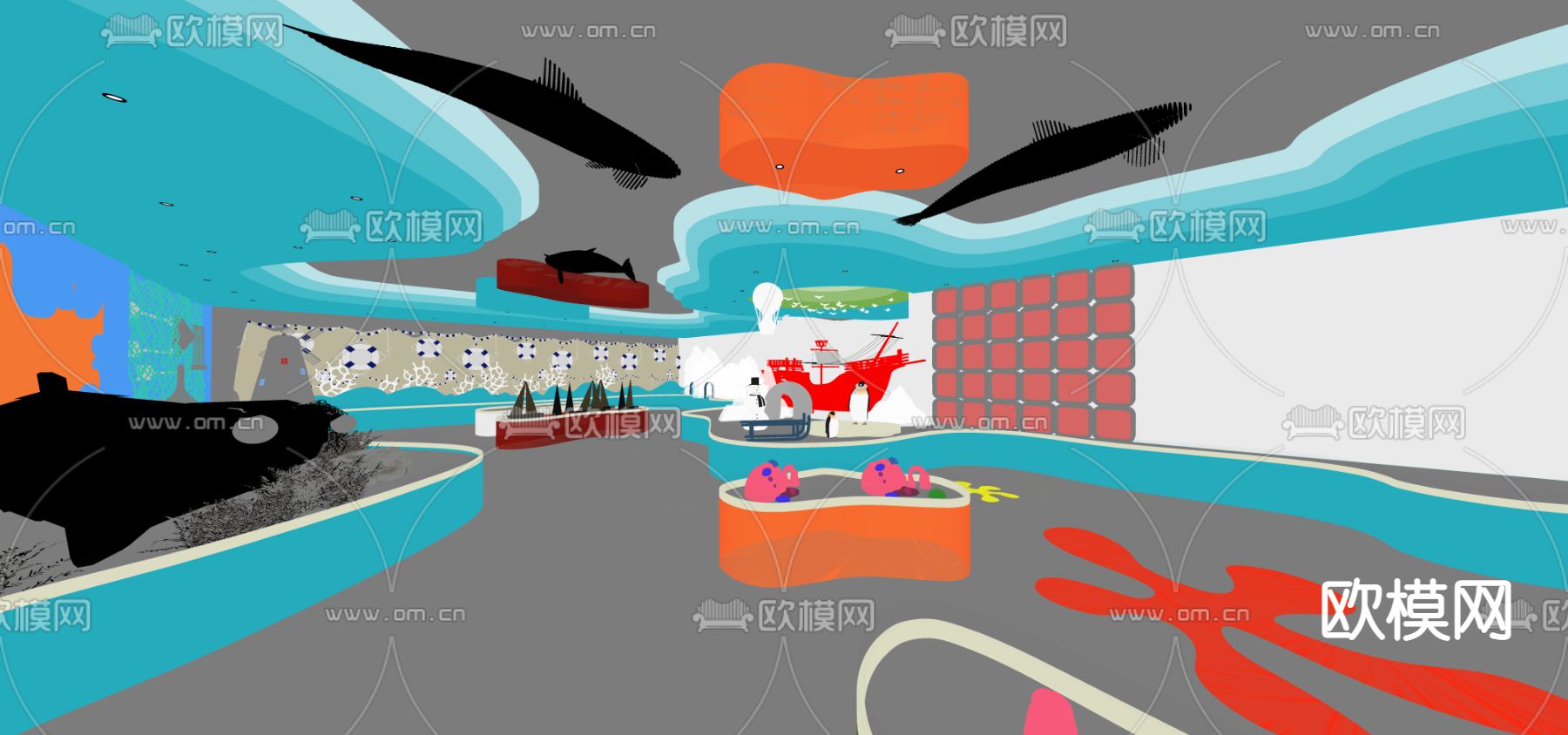 现代儿童海洋馆su模型下载（渲染图1）