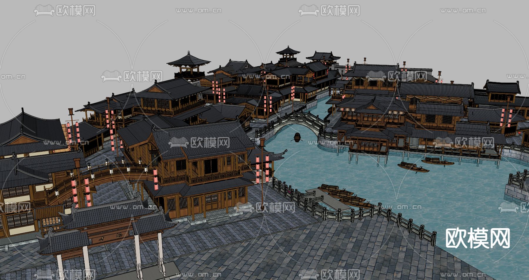 中式古建小镇su模型下载（渲染图4）