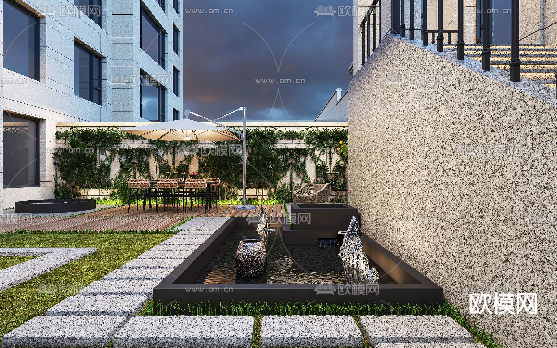 现代庭院花园 阳台3d模型下载（渲染图1）