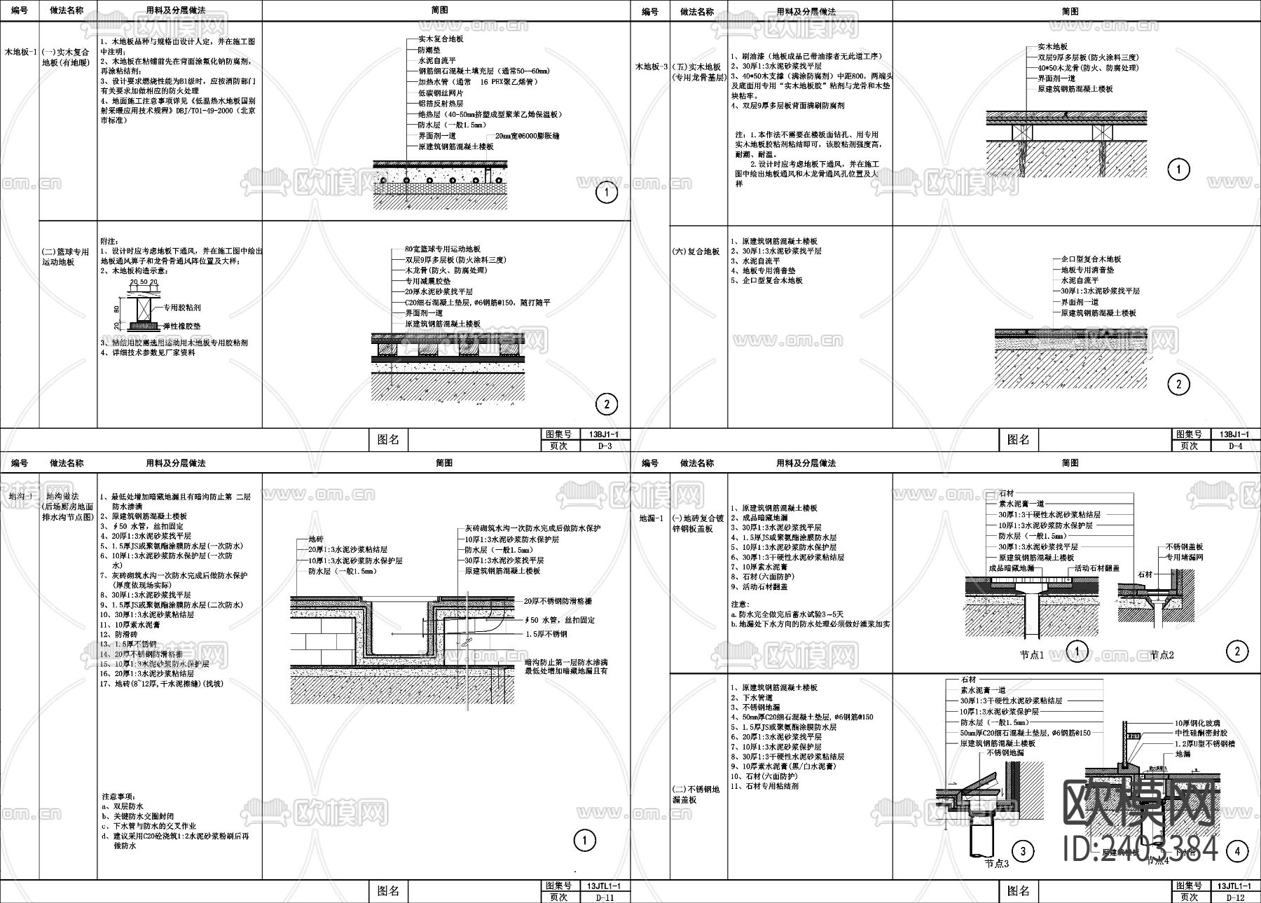 各种室内地面节点大样CAD图库下载（渲染图2）