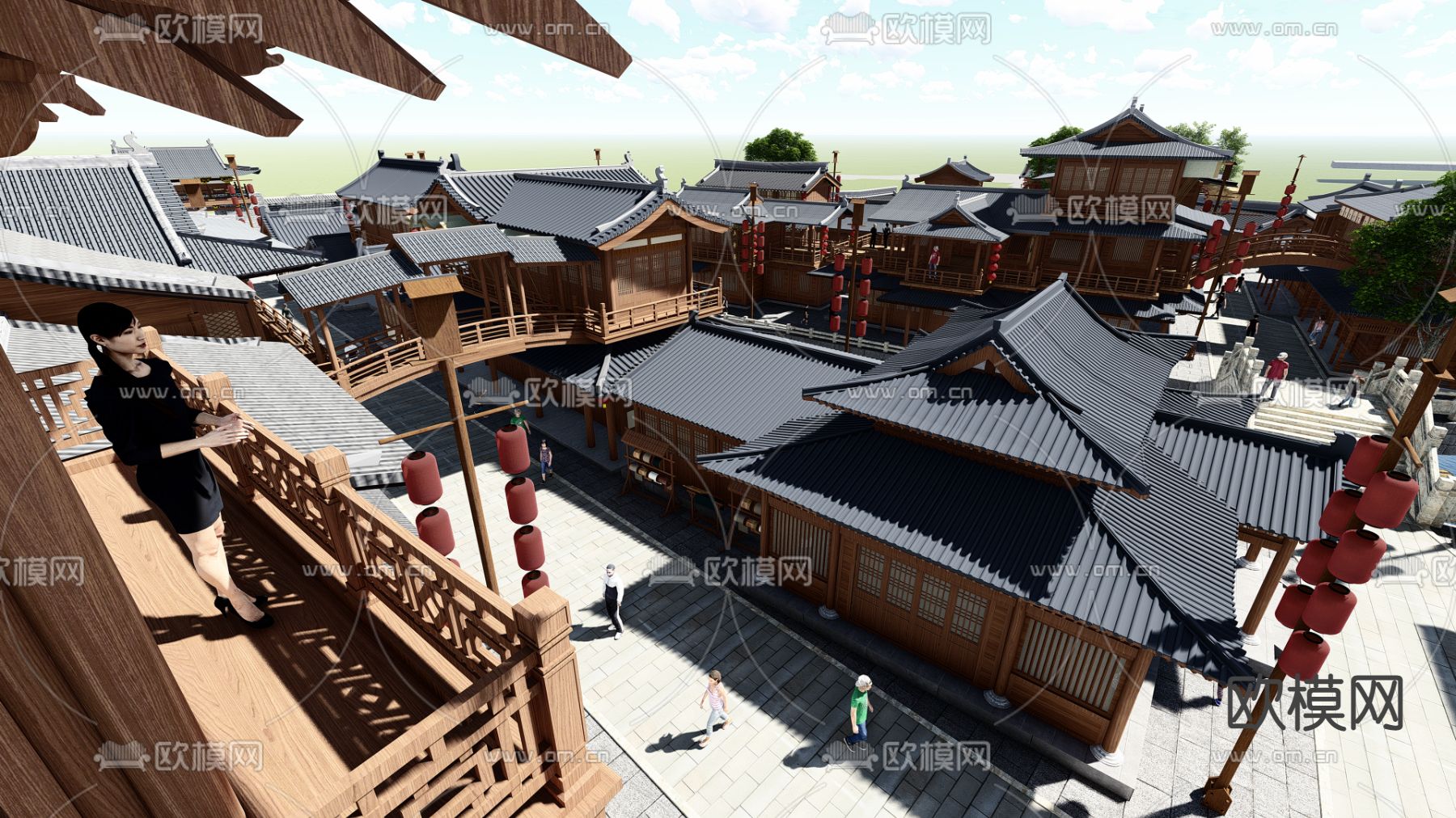 中式古建小镇su模型下载（渲染图2）