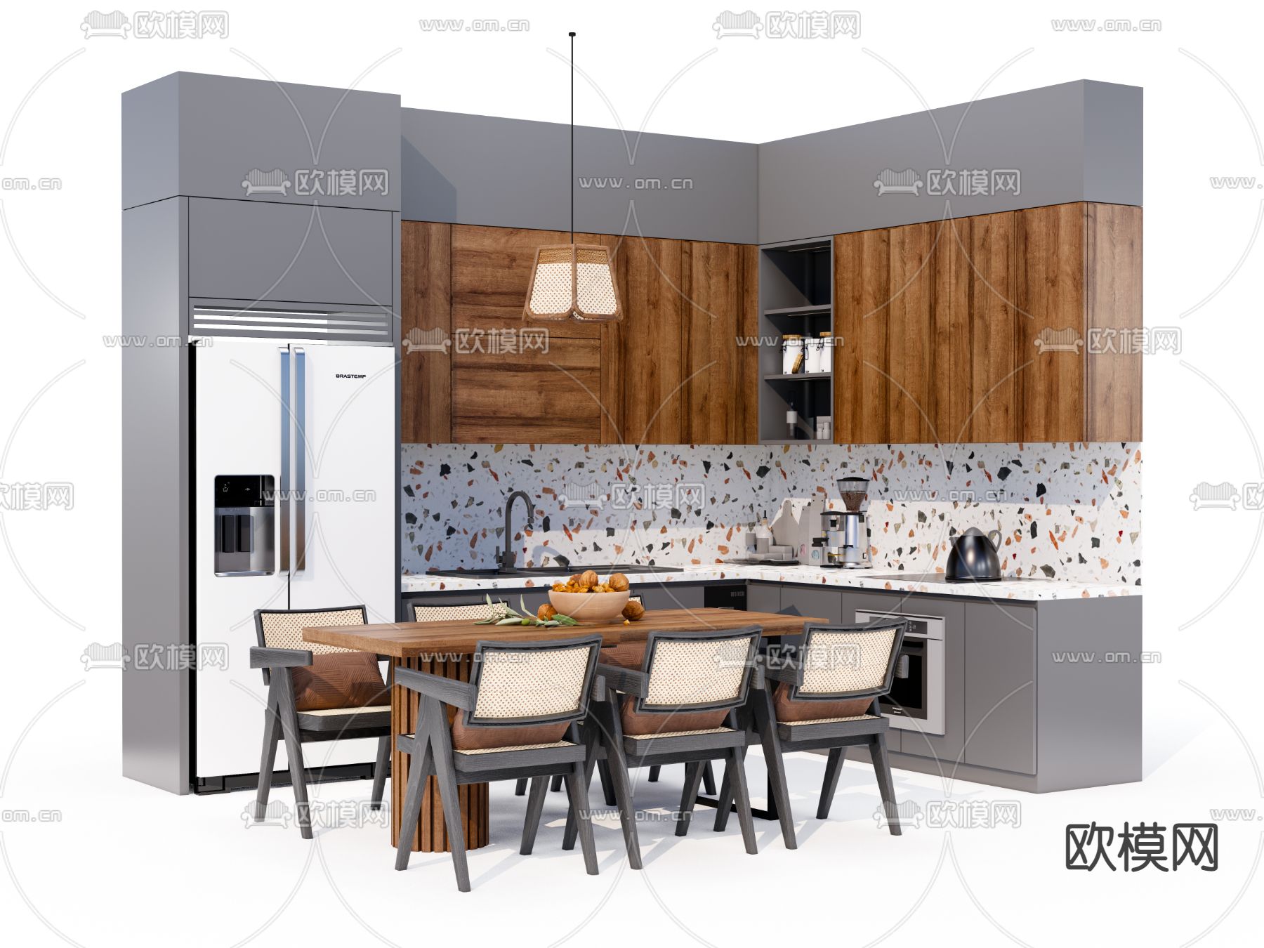 现代厨房橱柜su模型下载（渲染图1）