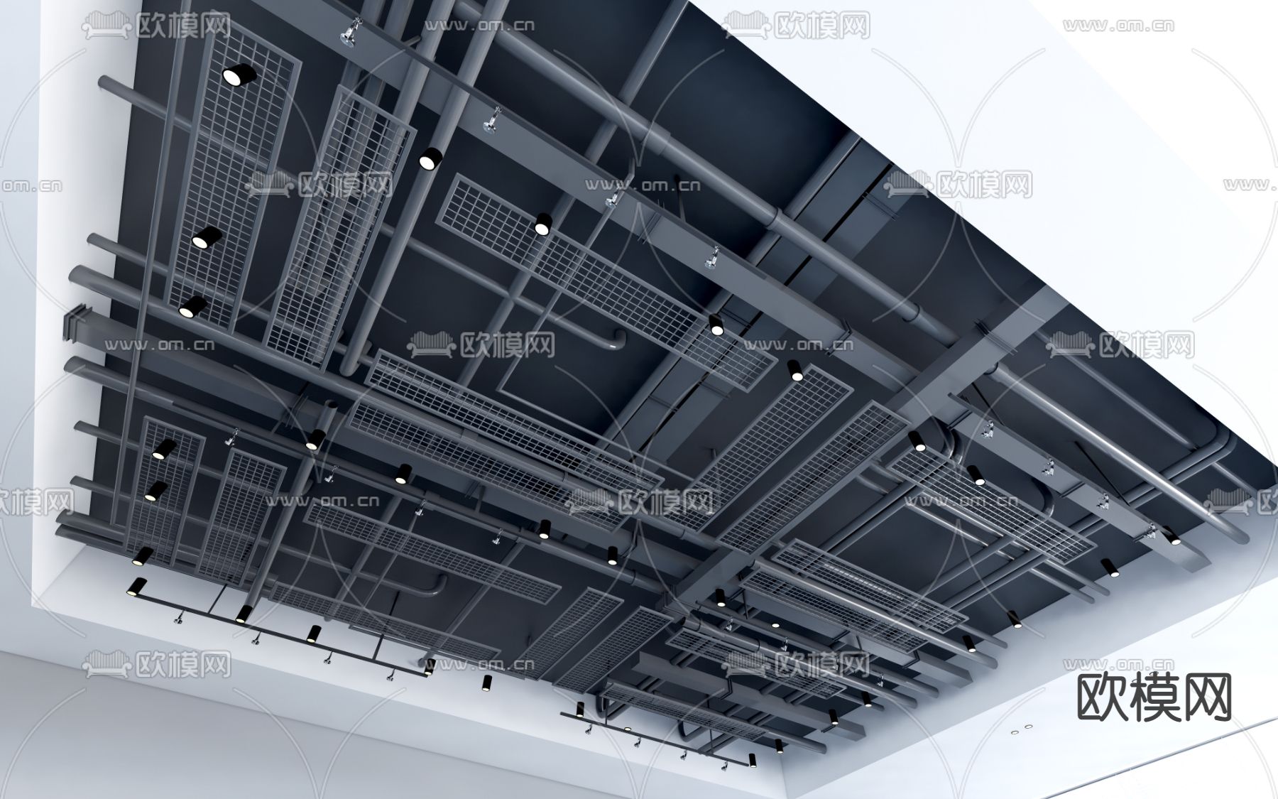 工业风管道吊顶su模型下载（渲染图1）