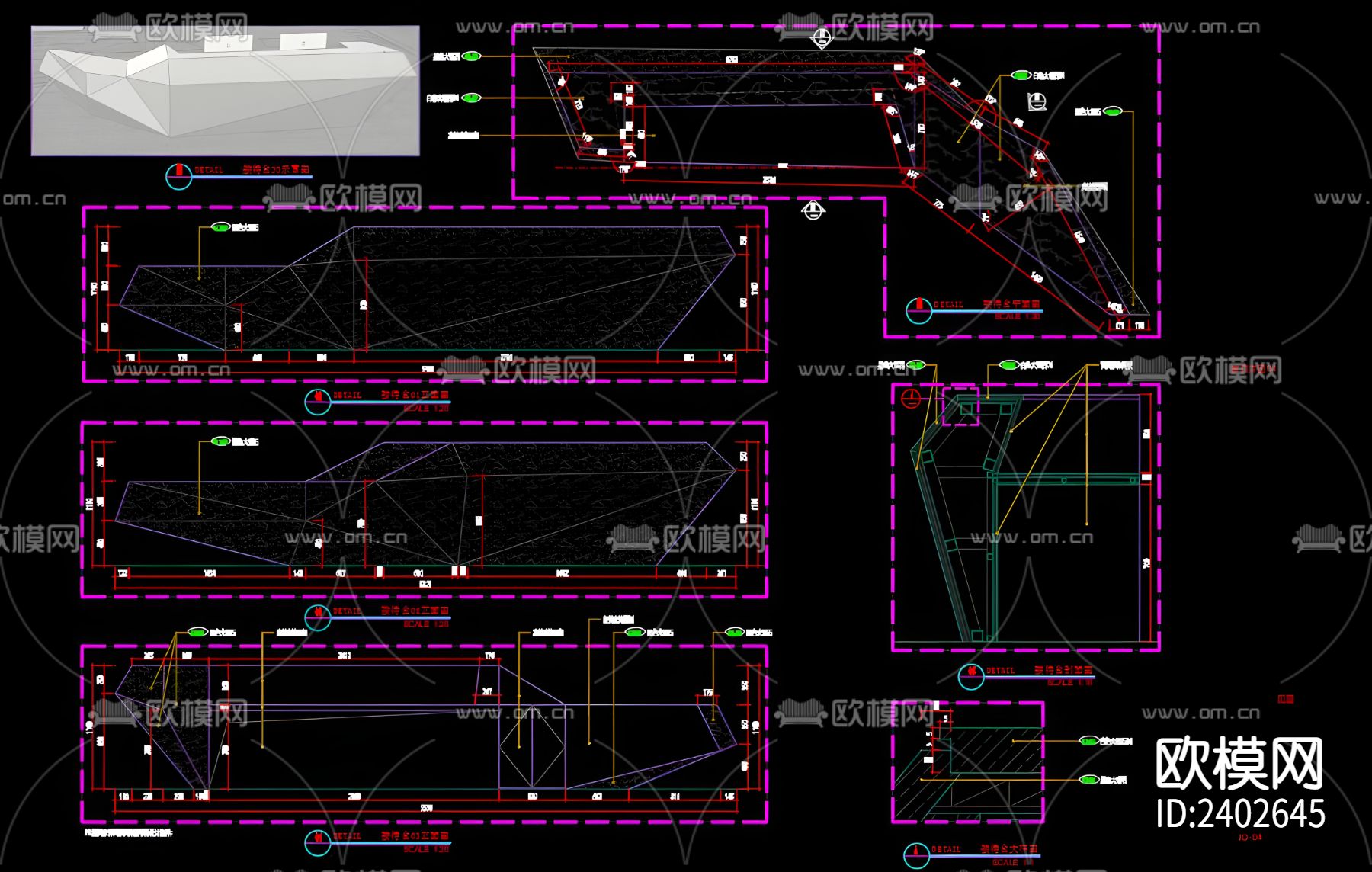 接待台吧台设计cad施工图下载（渲染图7）