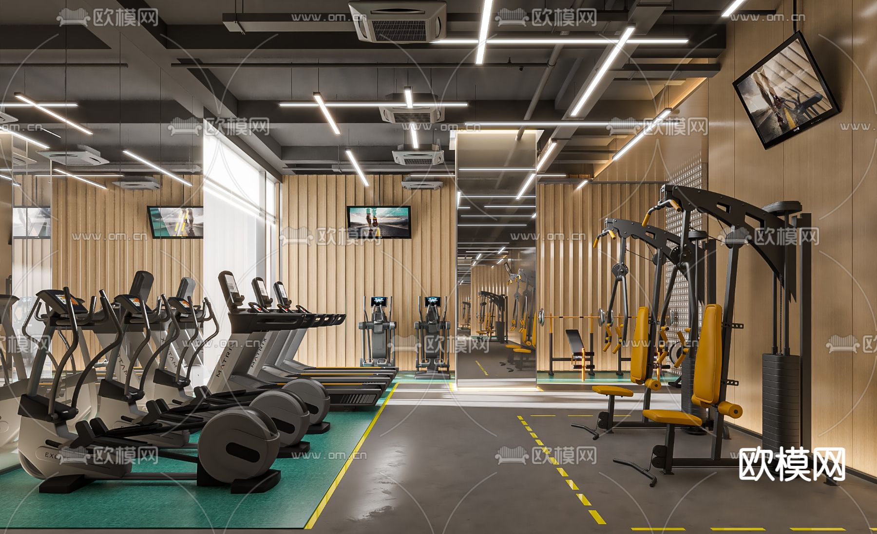 现代健身房3d模型下载