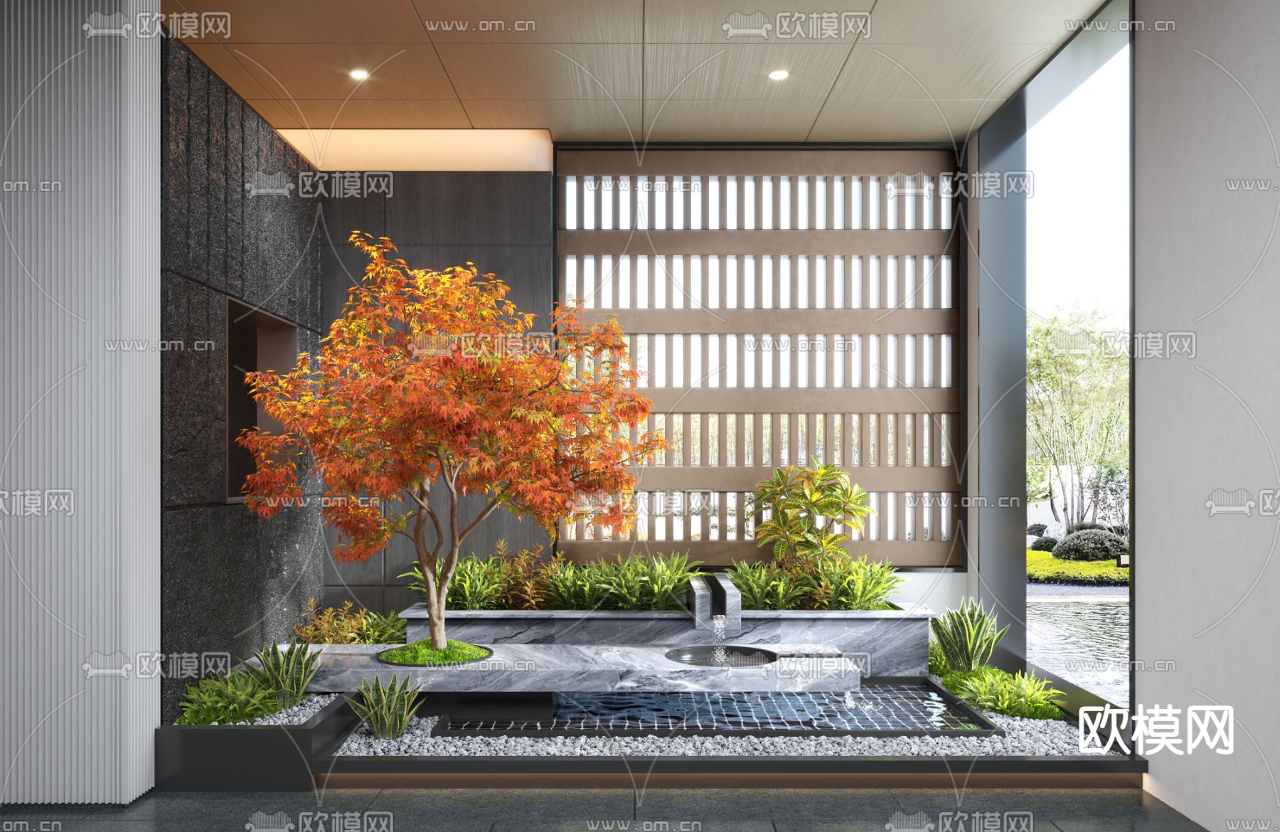 新中式室内绿植造景3d模型下载_ID12229779_3dmax免费模型-欧模网