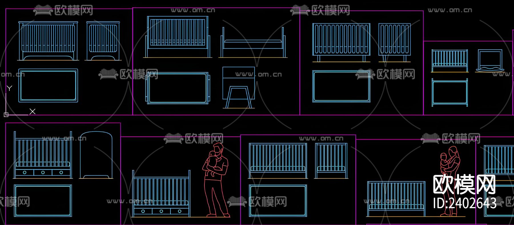 婴儿床设计cad施工图下载（渲染图7）