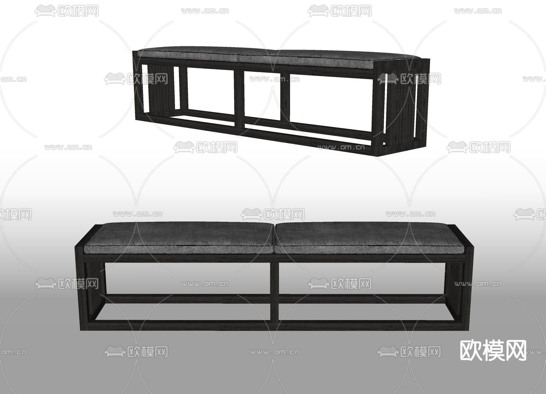 新中式床尾凳 长凳su模型下载（渲染图2）