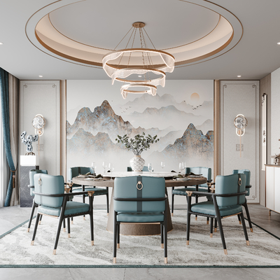  新中式中餐厅包房 包间 包厢su模型 