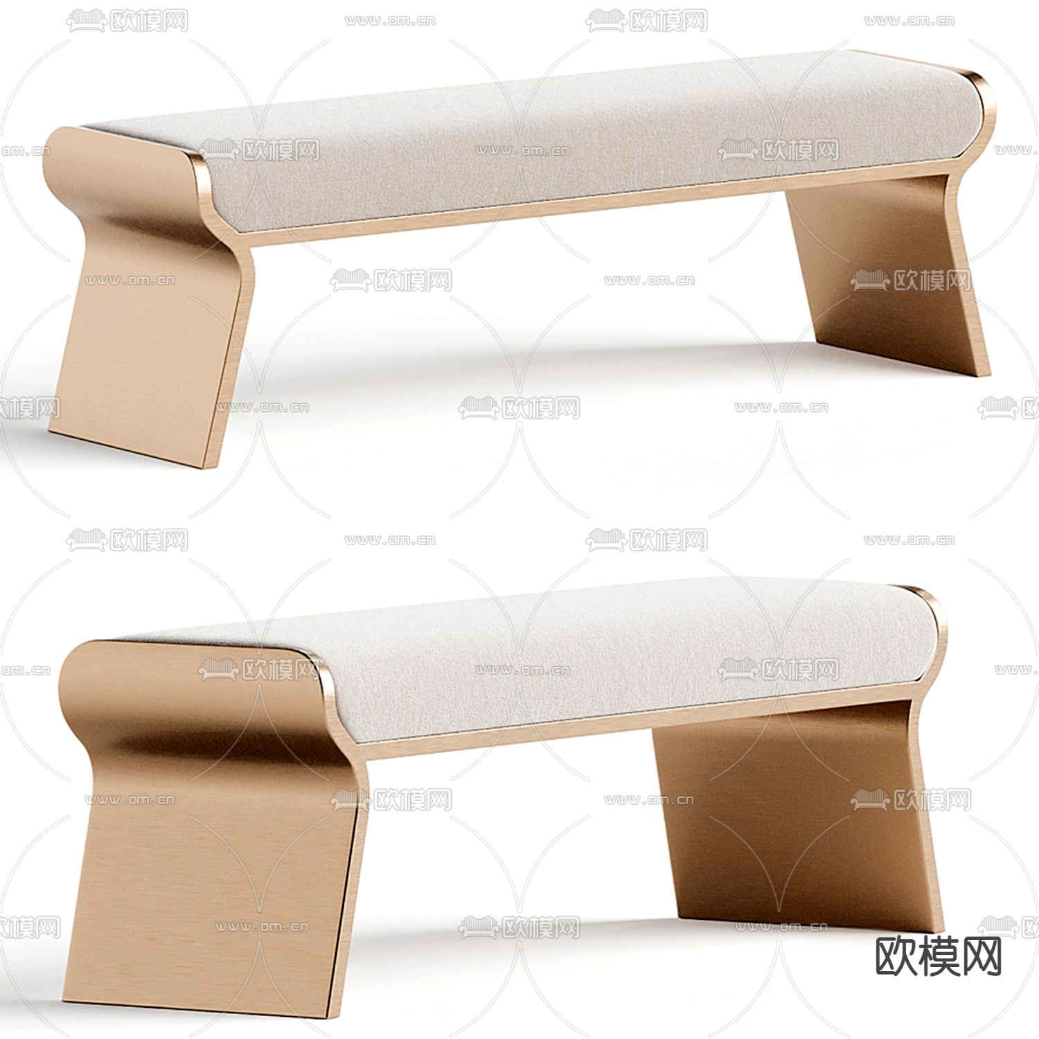 轻奢长凳 凳子3d模型下载（渲染图1）