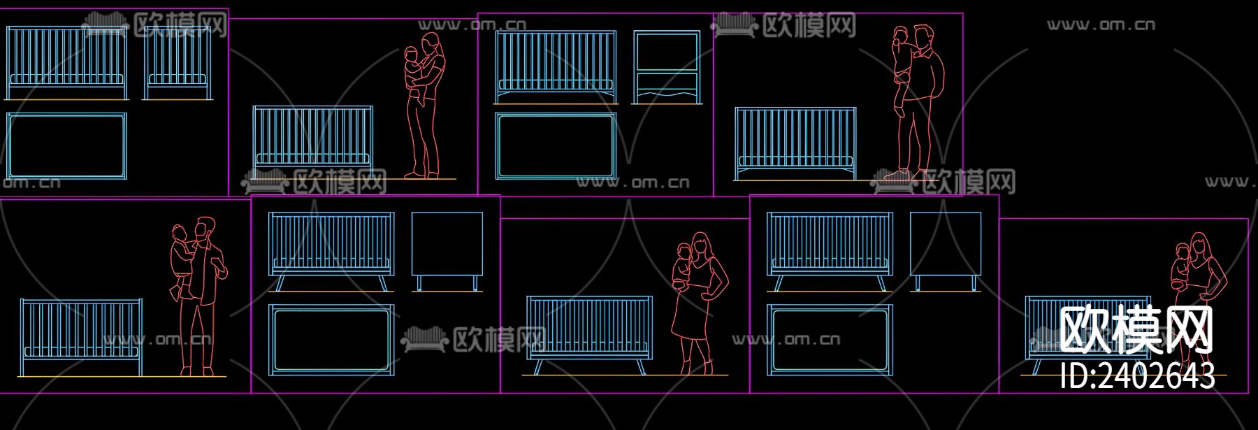 婴儿床设计cad施工图下载（渲染图1）