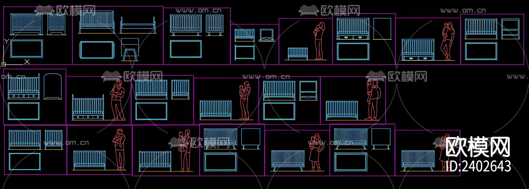 婴儿床设计cad施工图下载（渲染图4）