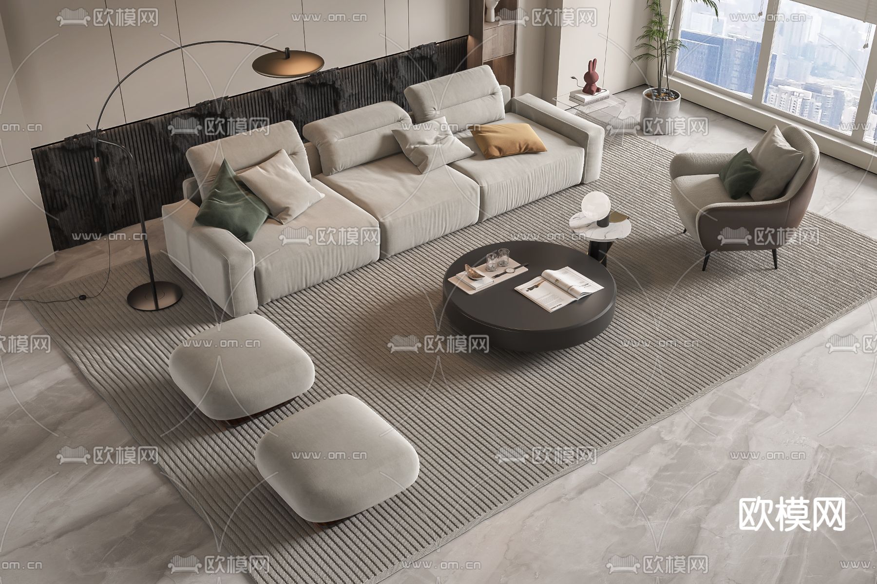 现代组合沙发3d模型下载_ID12230181_3dmax免费模型-欧模网