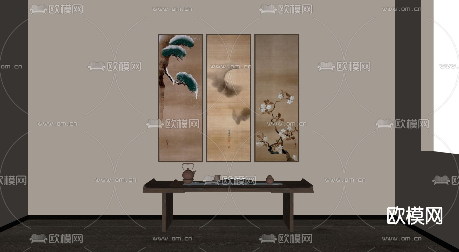 新中式装饰画 挂画su模型