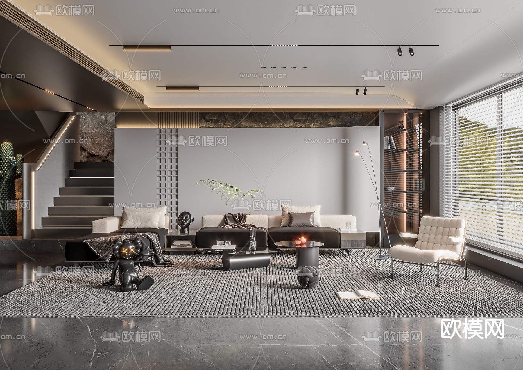 高级灰复式客厅 3d模型下载