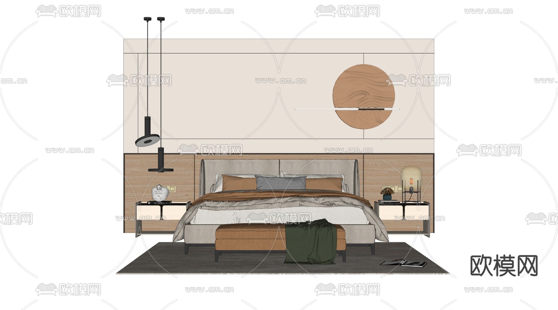 北欧双人床su模型下载（渲染图4）