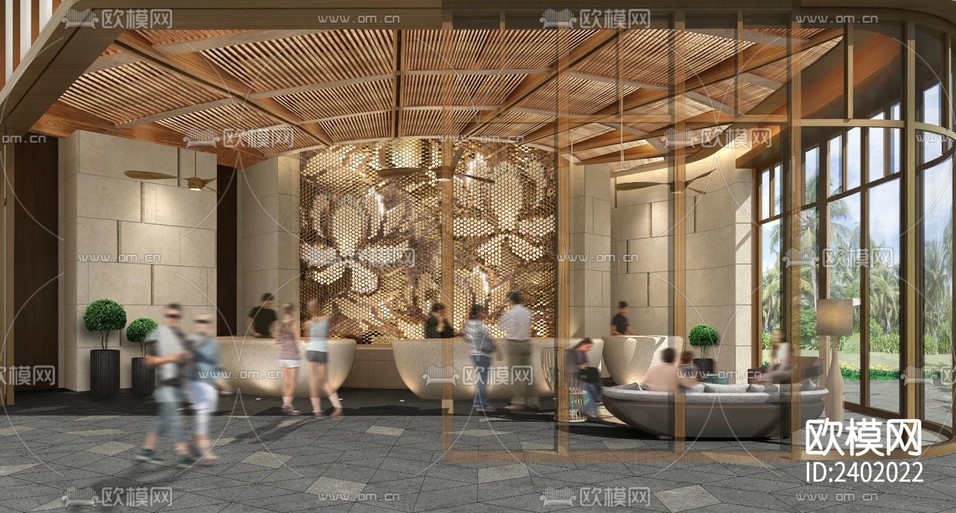 度假酒店设计cad施工图下载(渲染图6)